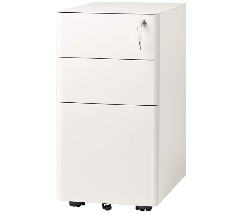 3-Drawer Slim Vertical File Cabinet, Fully Assembled Except Casters, Legal/Letter Size, White