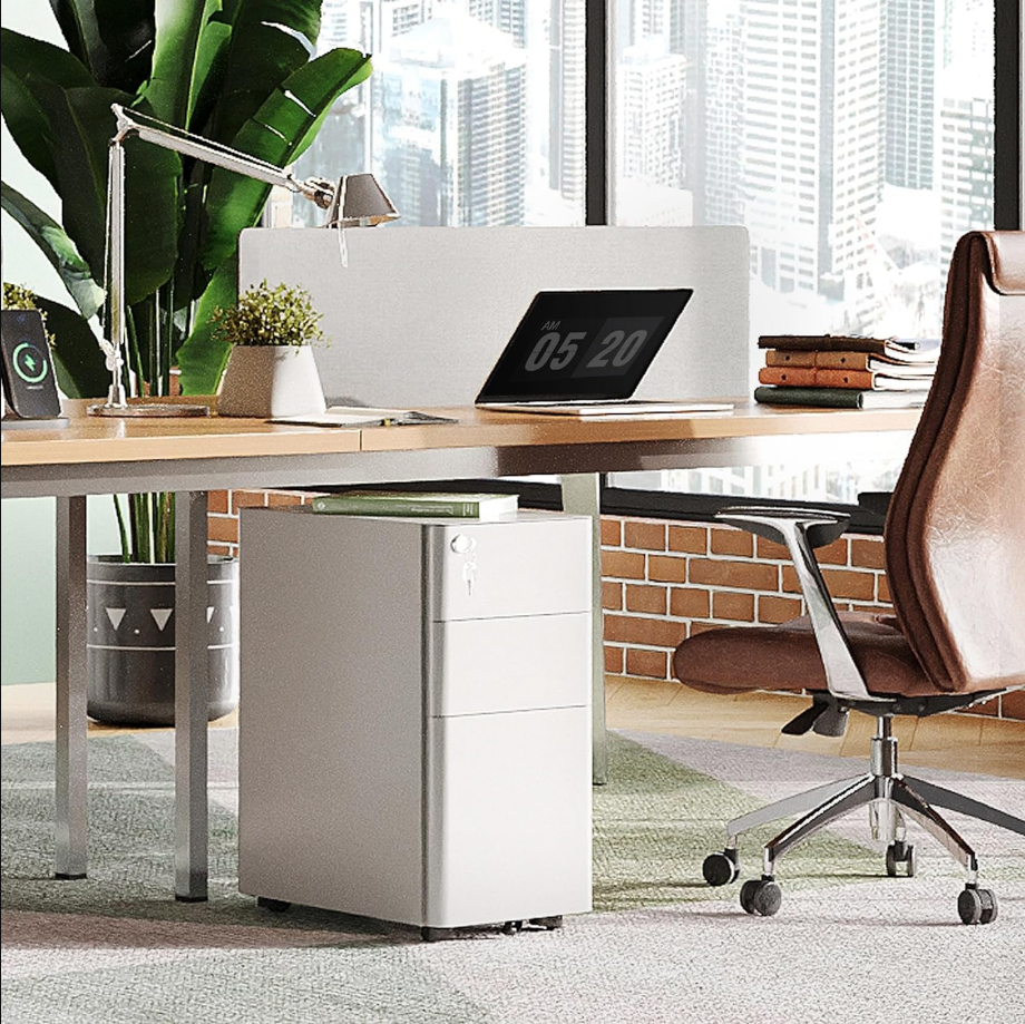 3-Drawer Slim Vertical File Cabinet, Fully Assembled Except Casters, Legal/Letter Size, White