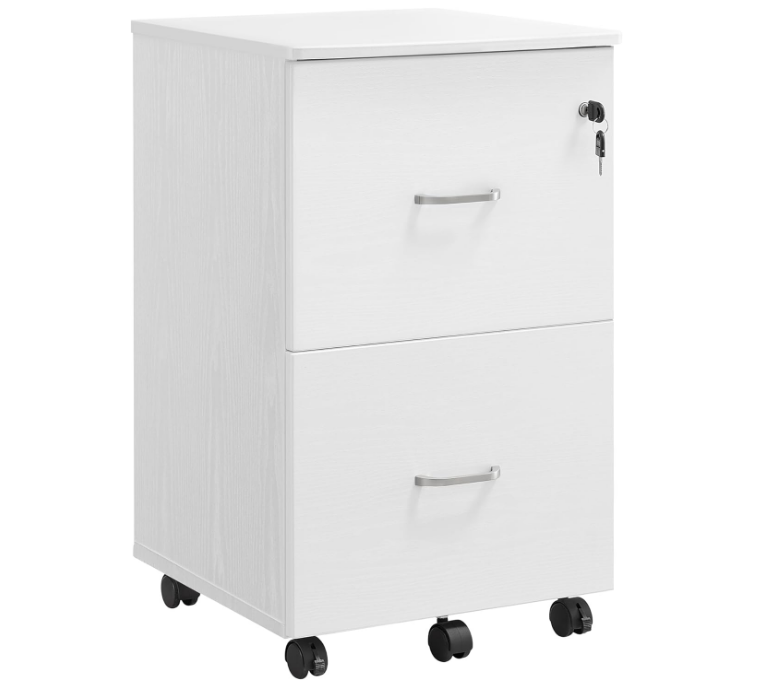 2-Drawer File Cabinet, Locking Wood Filing Cabinet for Home Office, Small Rolling File Cabinet, Printer Stand, for A4, Letter-Size Files, Hanging File Folders, Modern, White ULCD027T46V2