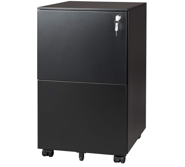 2-Drawer Mobile File Cabinet with Lock, Commercial Vertical Cabinet in Black