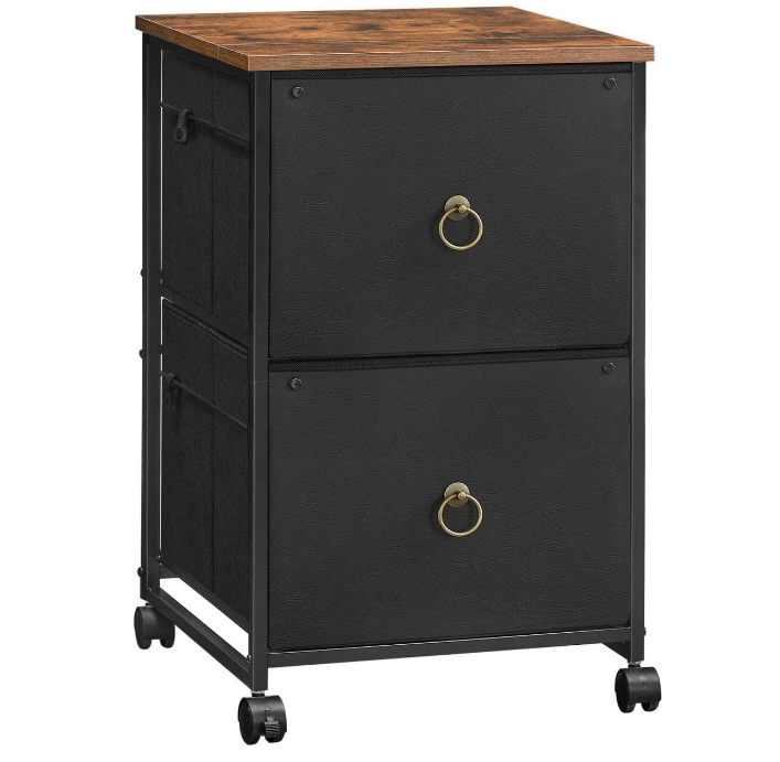 2 Drawer Mobile File Cabinet, Rolling Printer Stand, Vertical Filing Cabinet, Office Cabinet, Filing Cabinet for Home Office, A4/Letter Size, Nonwovens Drawer, Black and Rustic Brown