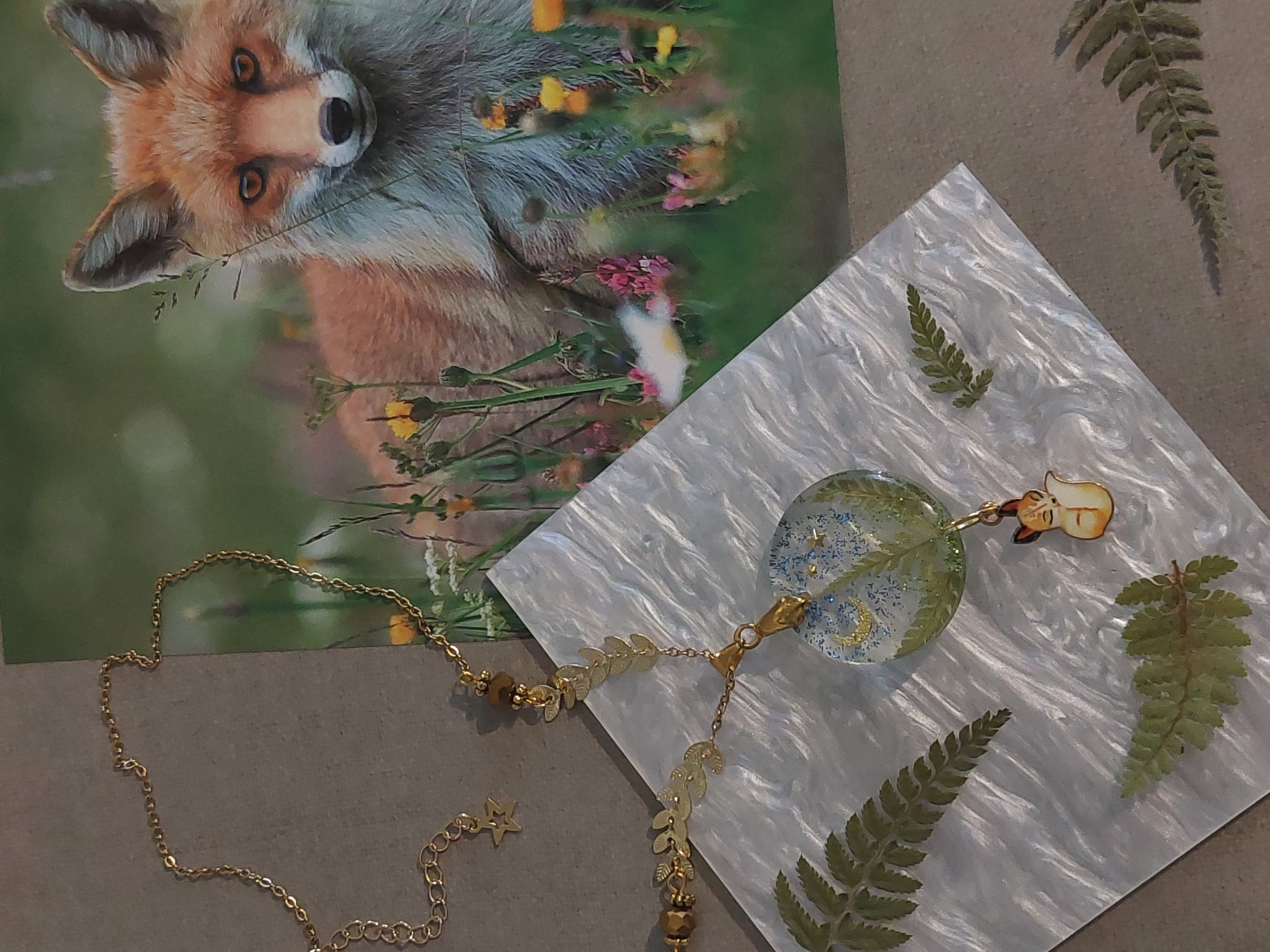 Collier "Un Renard dans la Forêt étoilée"