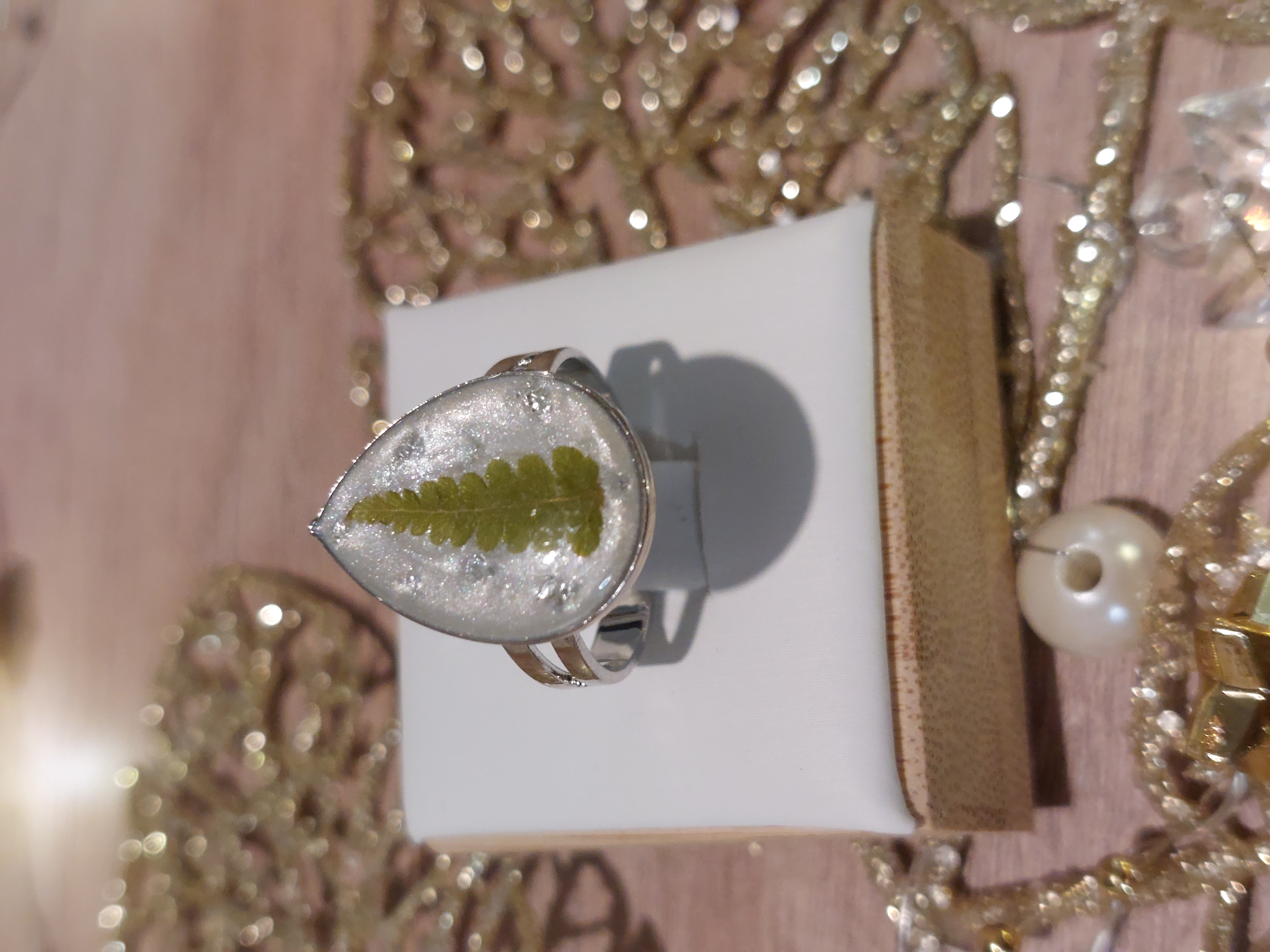 Bague Argentée Fougère (modèle goutte)