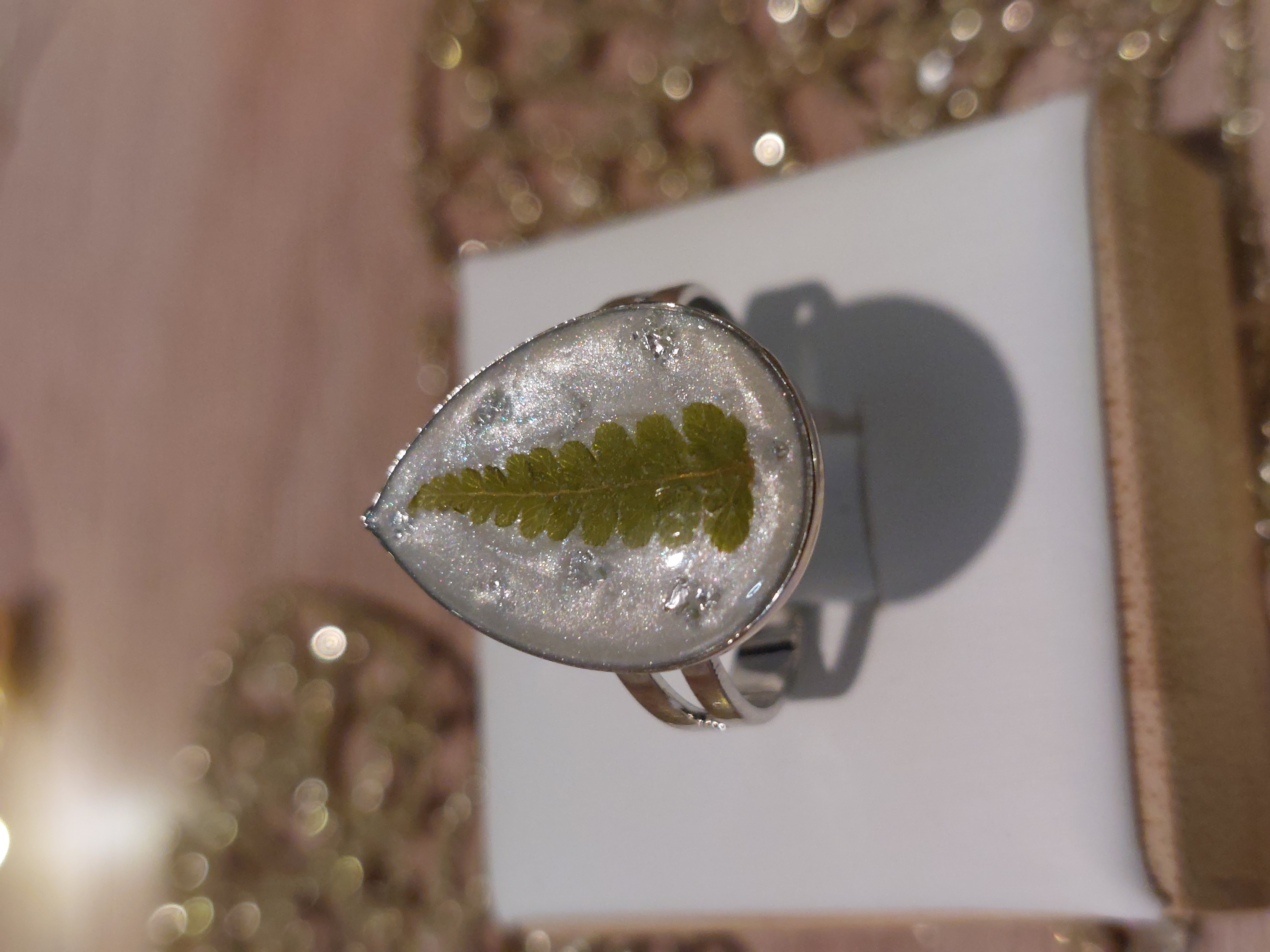 Bague Argentée Fougère (modèle goutte)