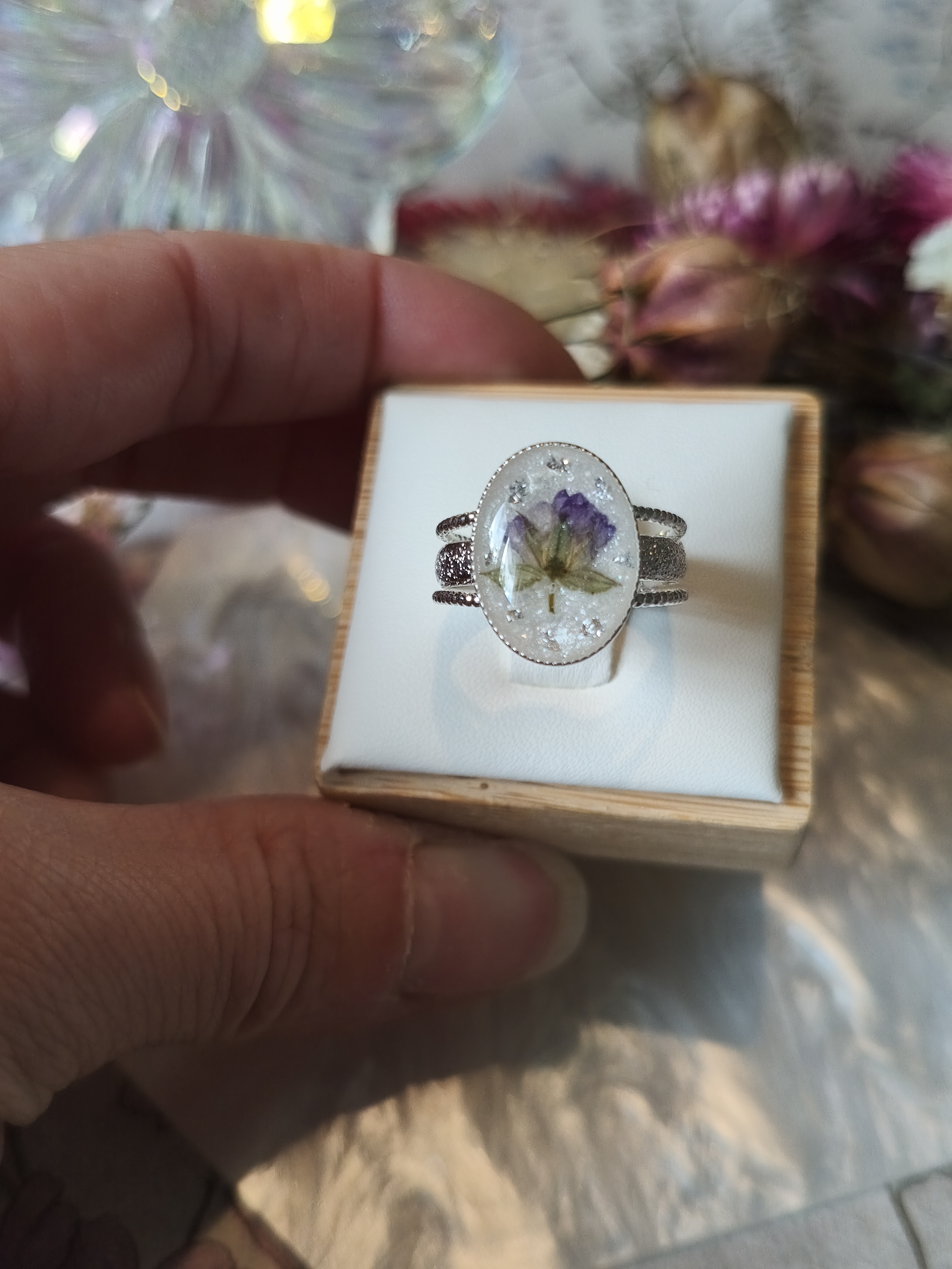 Bague géranium fluet - version argentée