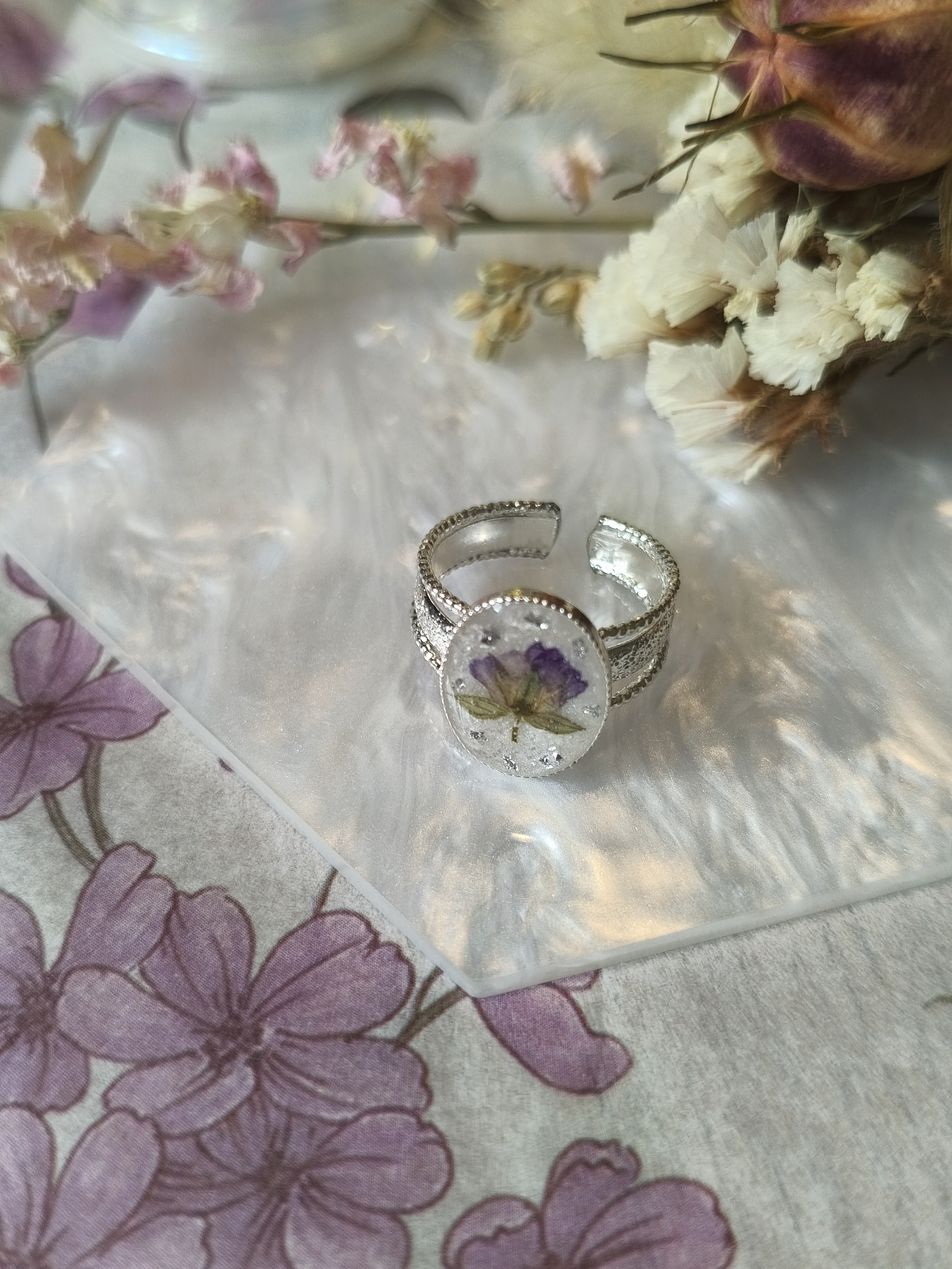 Bague géranium fluet - version argentée