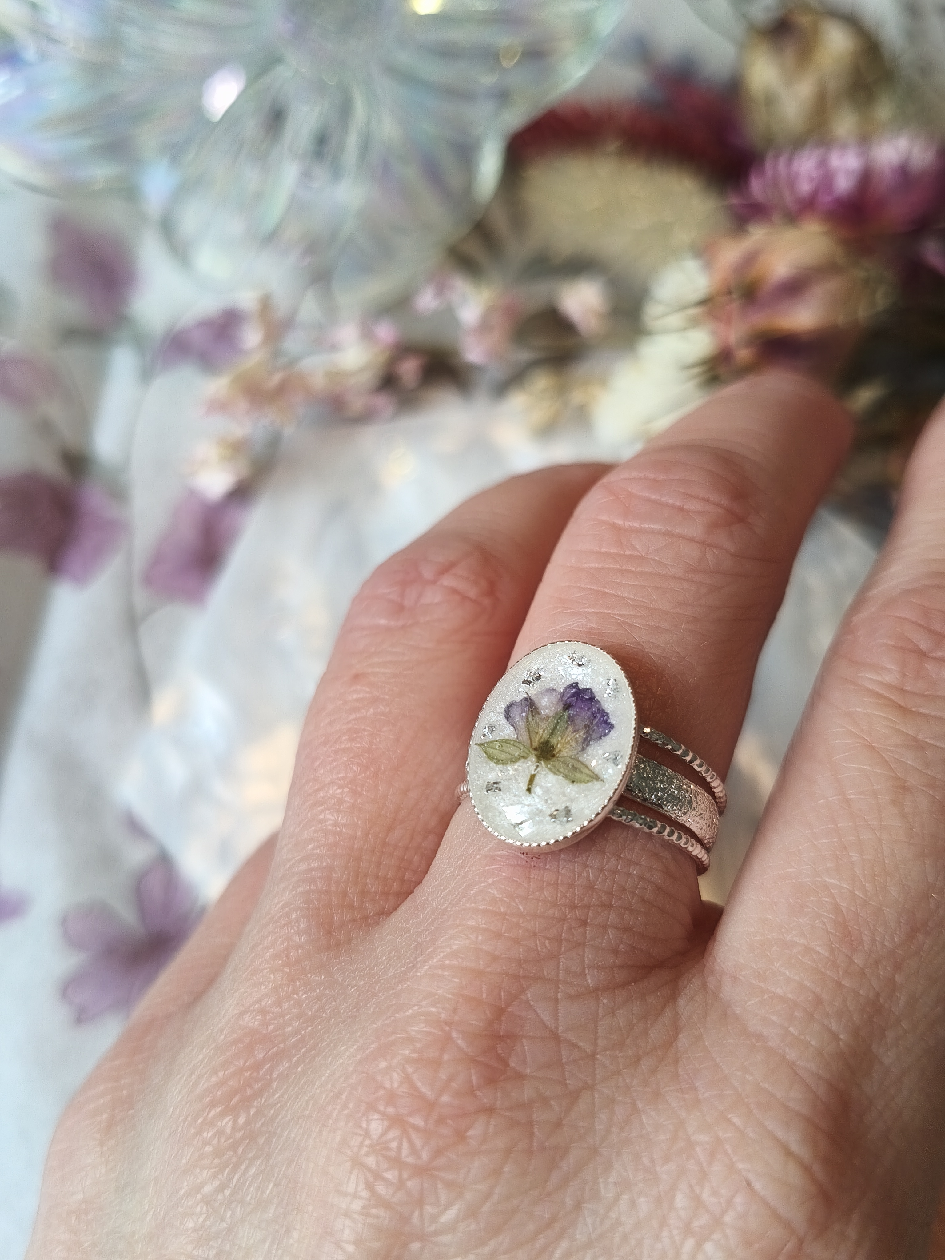 Bague géranium fluet - version argentée