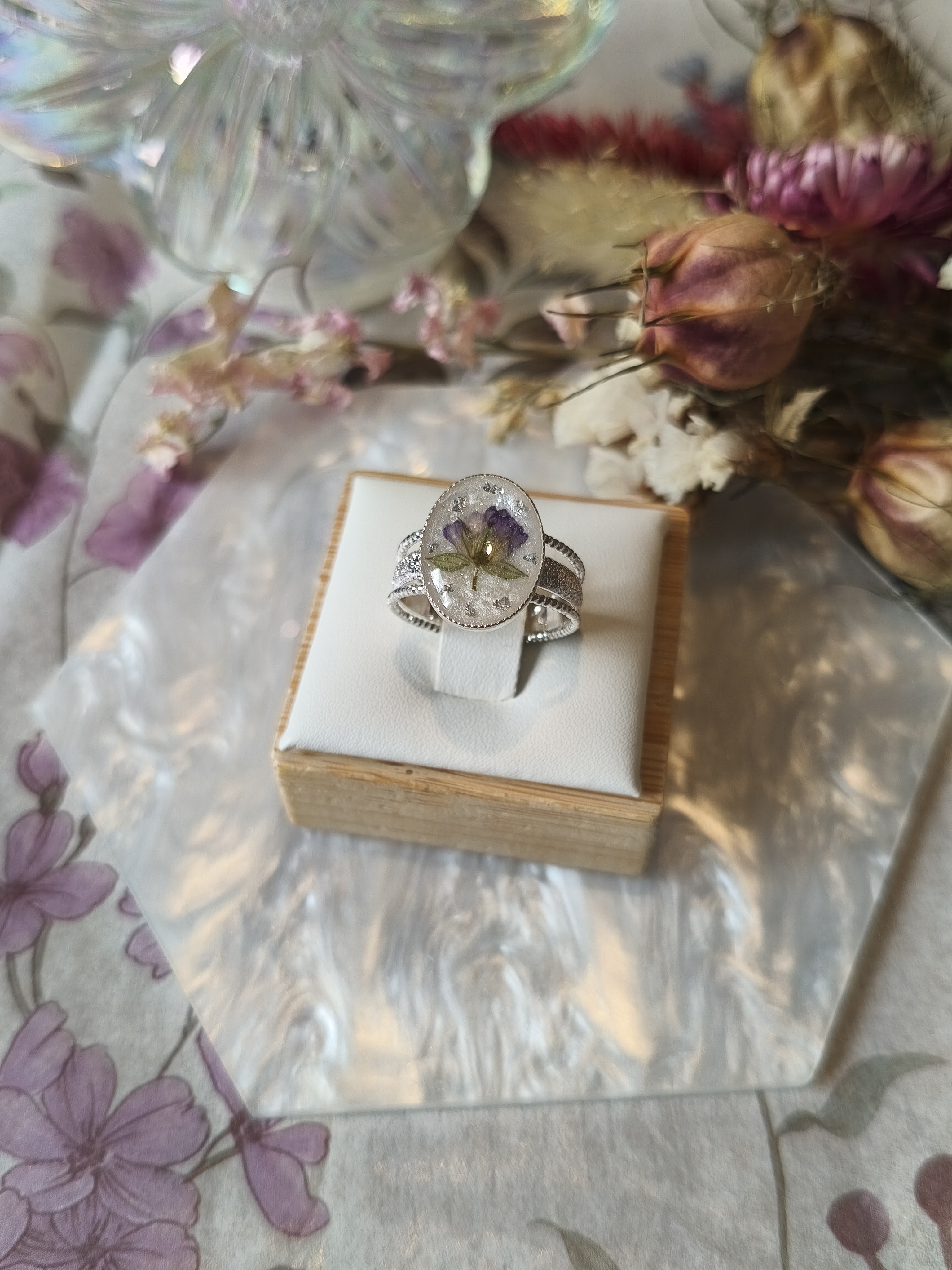 Bague géranium fluet - version argentée