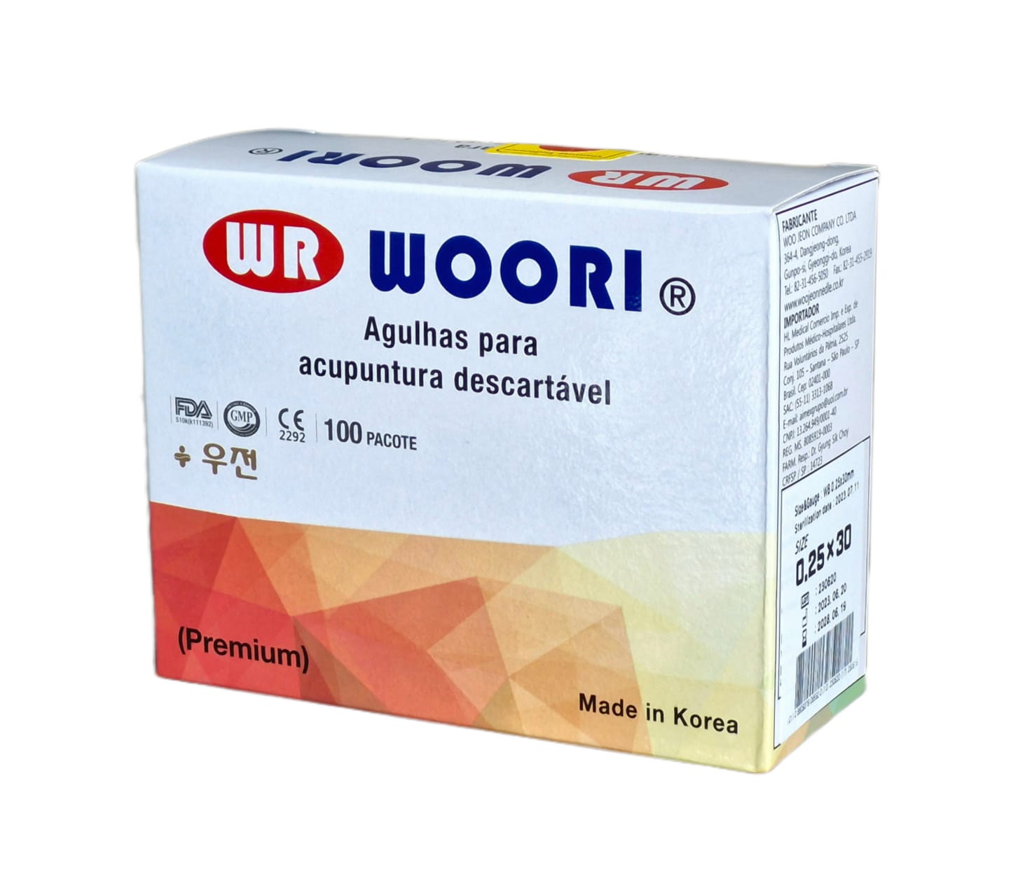 Agulhas para acupuntura Woori 0,25mm x 30mm com 1000 unidades