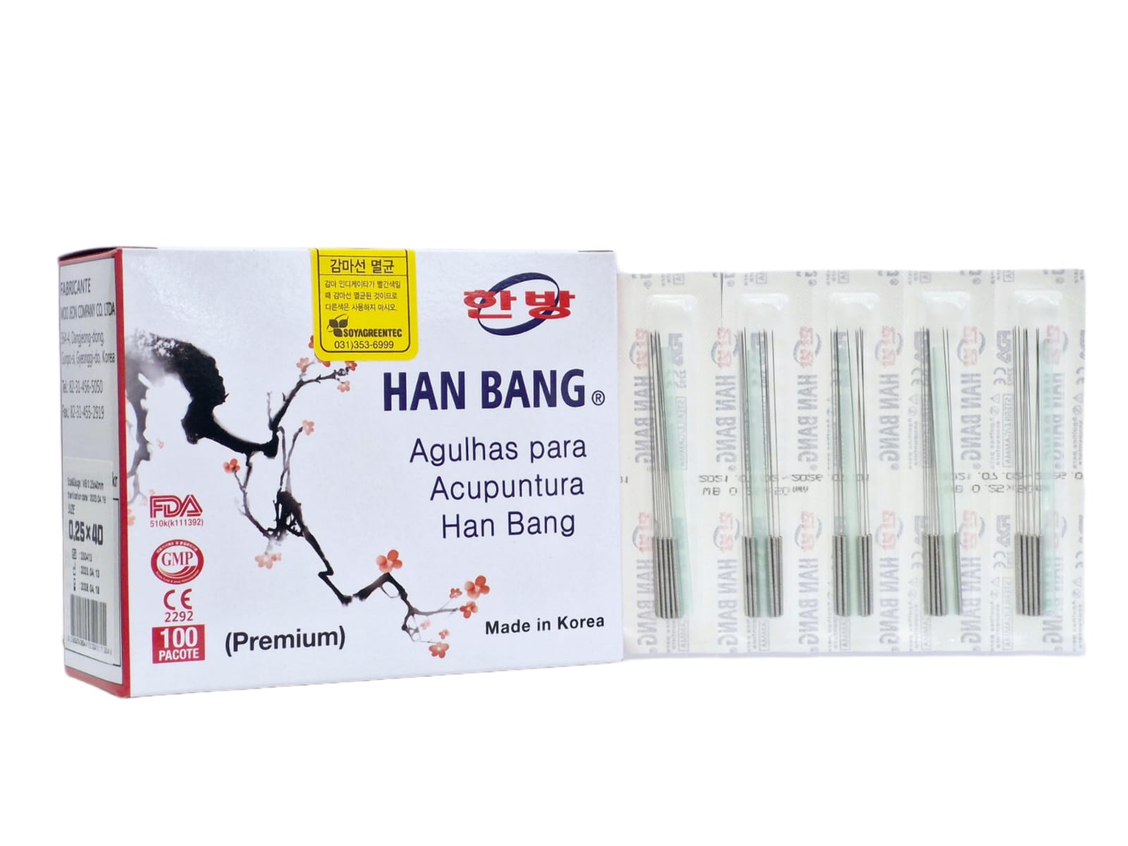 Agulhas para acupuntura Han Bang 0,25mm x 50mm com 1000 unidades