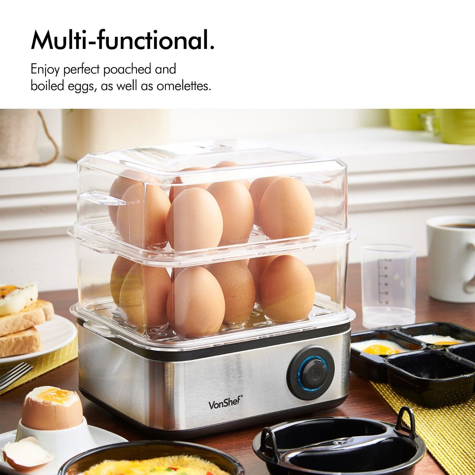 Egg Boiler and Poacher – VonShef Electric 16 Egg Cooker & Omelette Maker – 500W