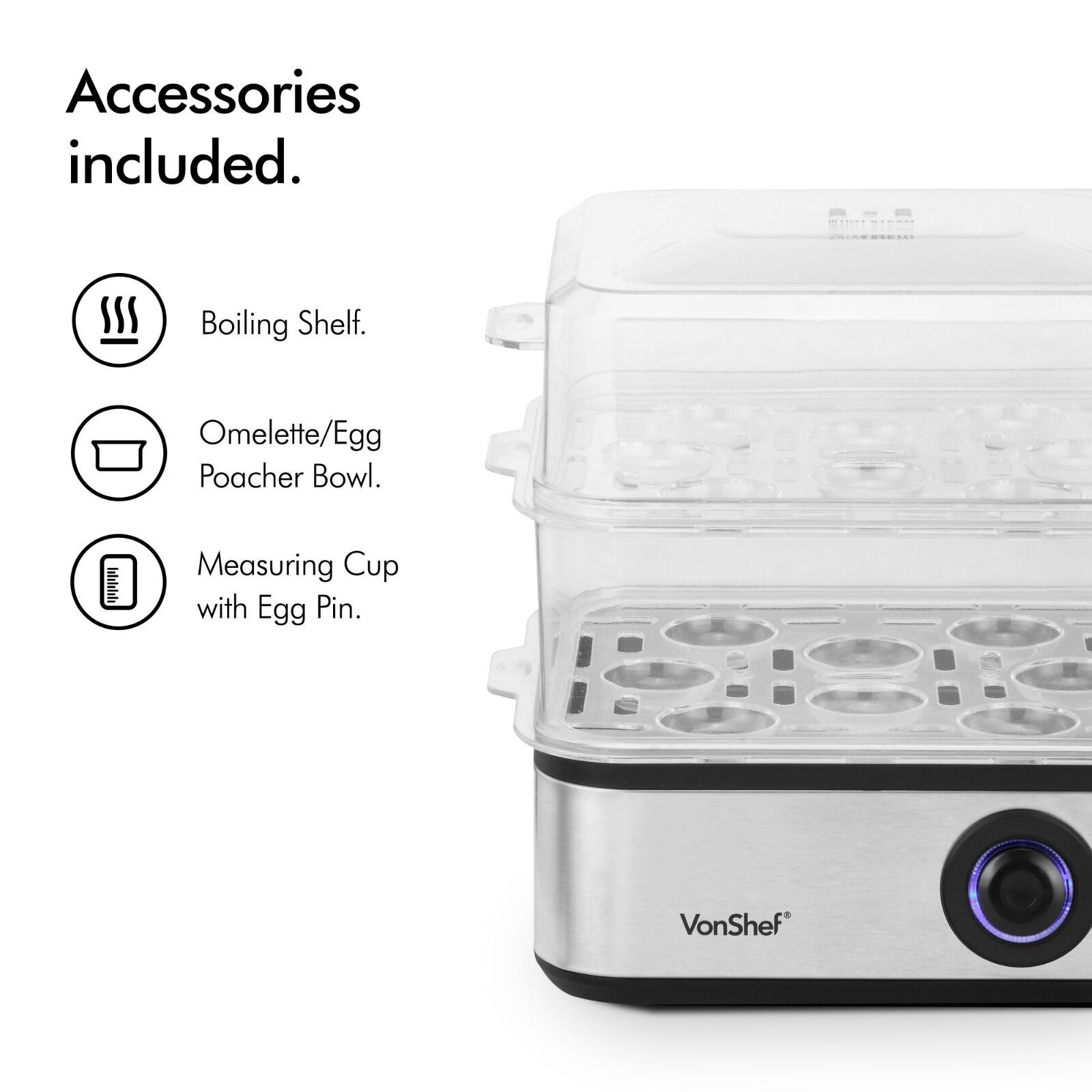 Egg Boiler and Poacher – VonShef Electric 16 Egg Cooker & Omelette Maker – 500W