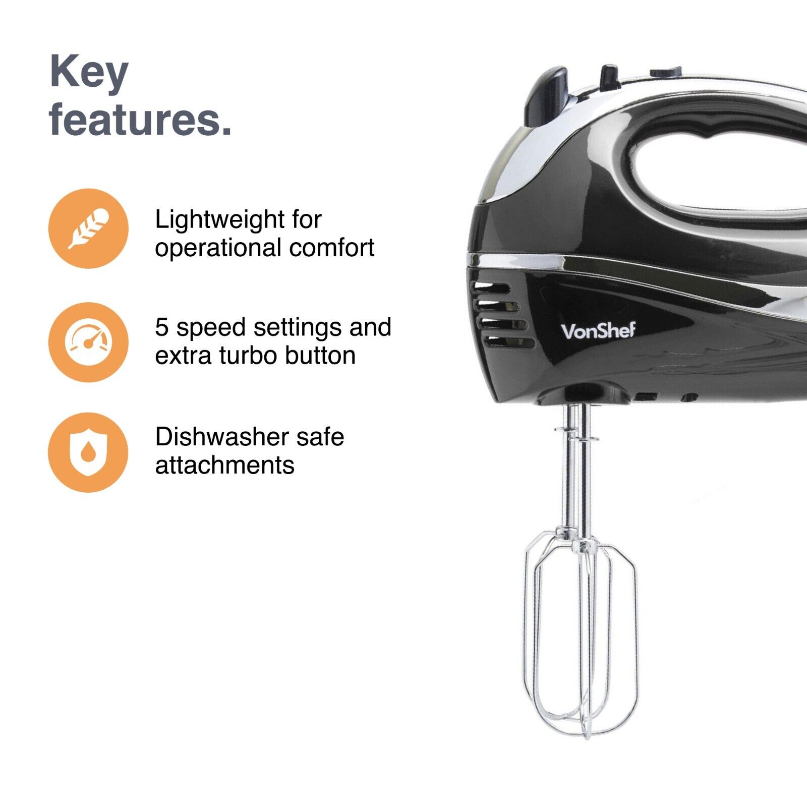 Hand Mixer Electric Whisk – Food Mixer for Baking, 5 Speeds – 300W