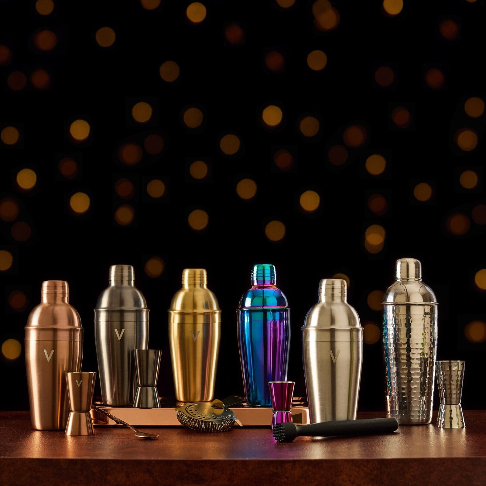 Manhattan Cocktail Shaker Set, VonShef 5Pc Brushed Bartender Kit in Gift Box