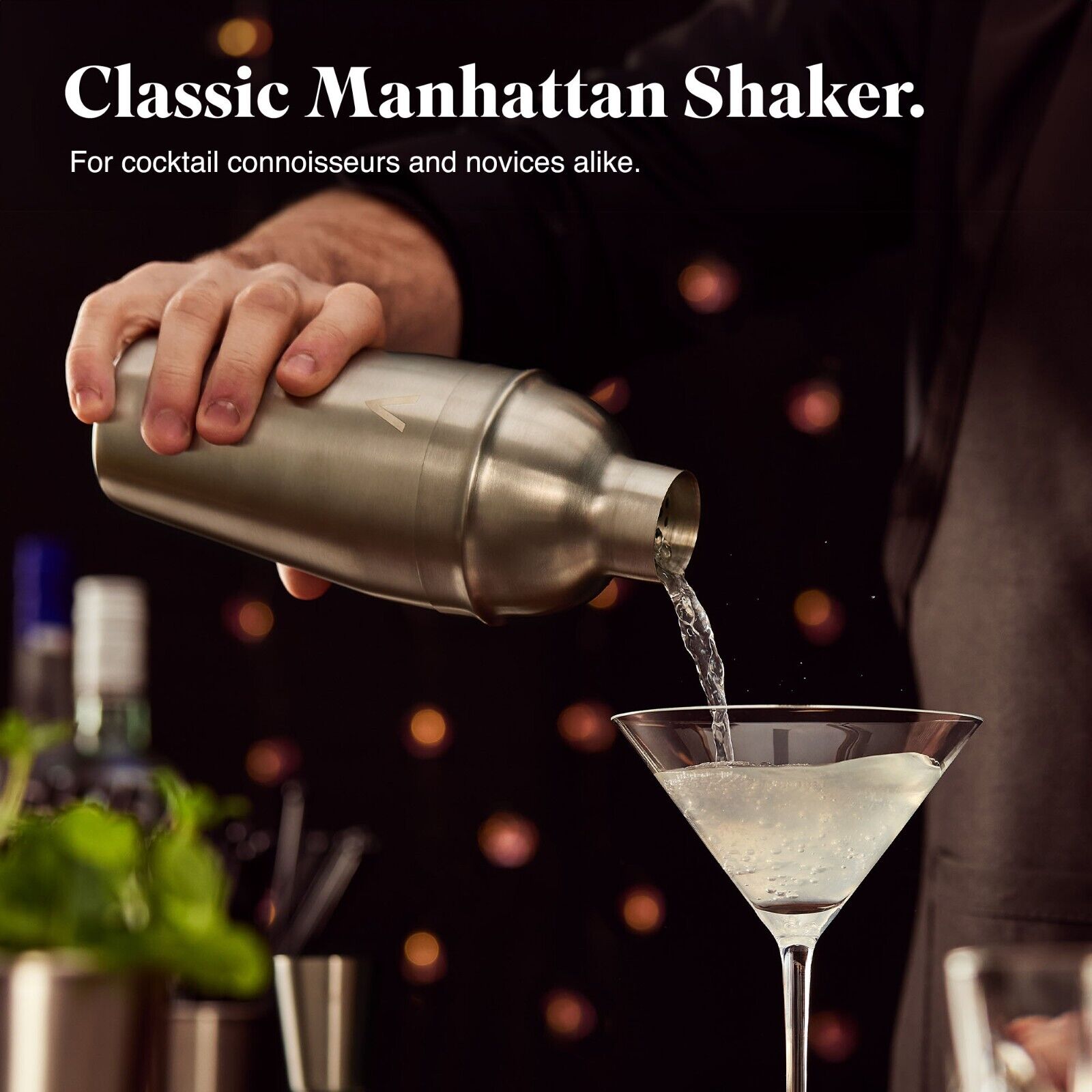 Manhattan Cocktail Shaker Set, VonShef 5Pc Brushed Bartender Kit in Gift Box