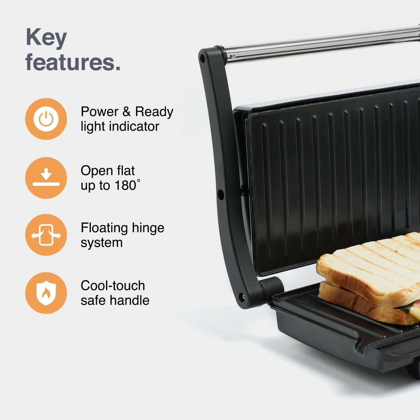 Panini Press Grill – VonShef Sandwich Toaster 2 Slice, Non-Stick Plates – 1000W