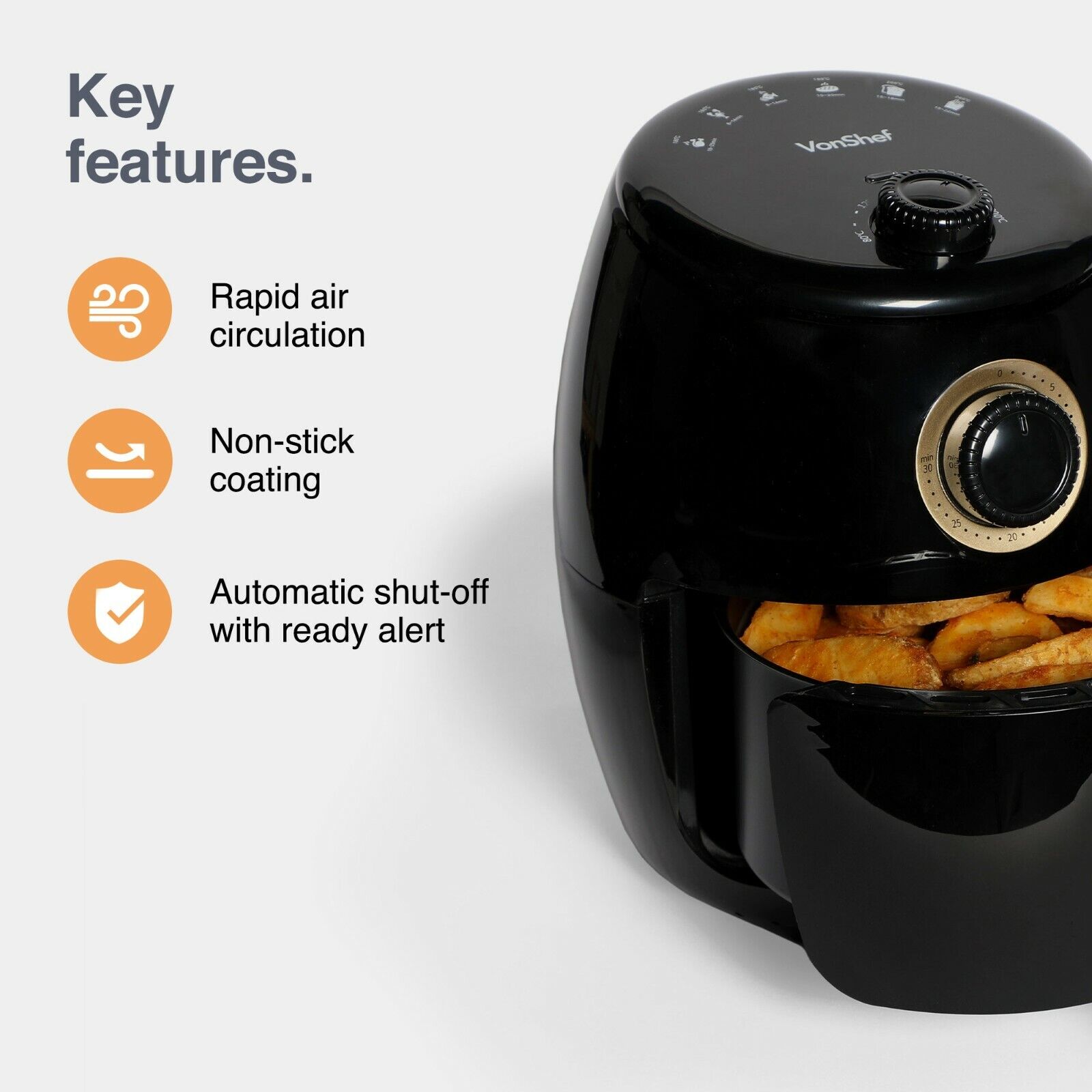 Air Fryer 2L – Small Airfryer 1000W with 30 Minute Timer, 80 - 200°C - Black