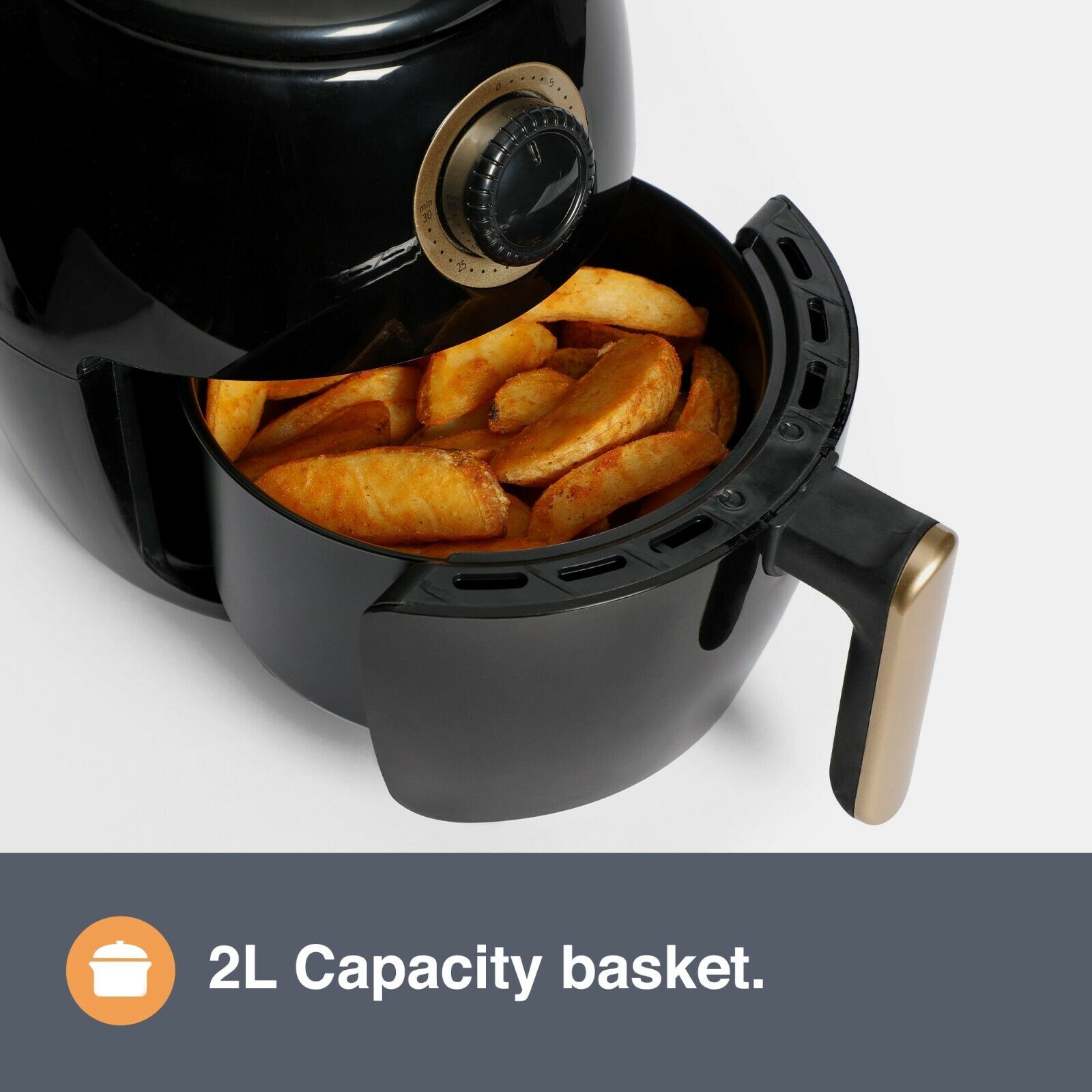 Air Fryer 2L – Small Airfryer 1000W with 30 Minute Timer, 80 - 200°C - Black