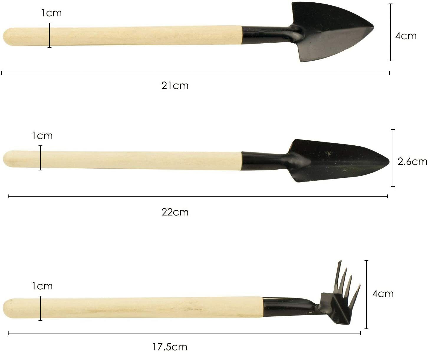 Set of Mini Gardening Tools Includes Pot Rake Trowel And Shovel Wooden Plants