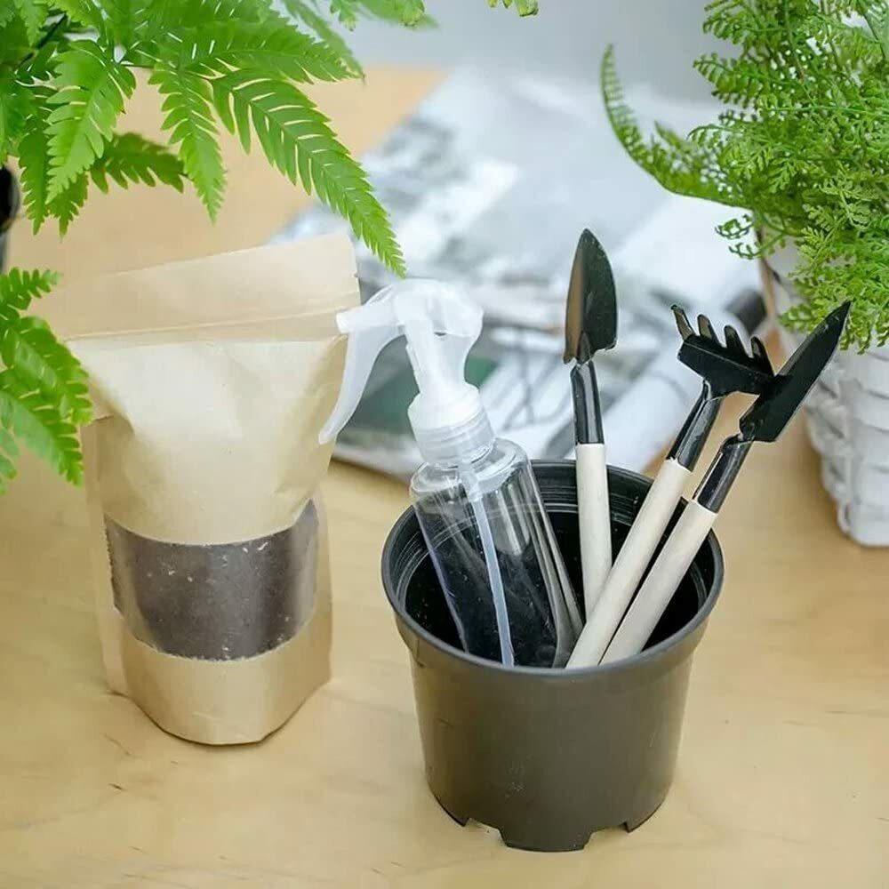 Set of Mini Gardening Tools Includes Pot Rake Trowel And Shovel Wooden Plants
