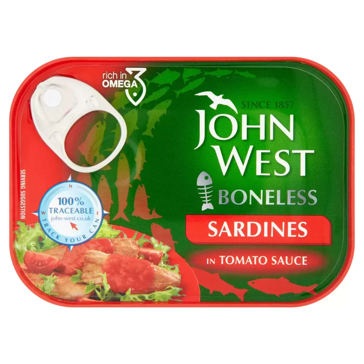 John West Sardines in Tomato Sauce Succulent Boneless Snack - Pack of 12 x 95g