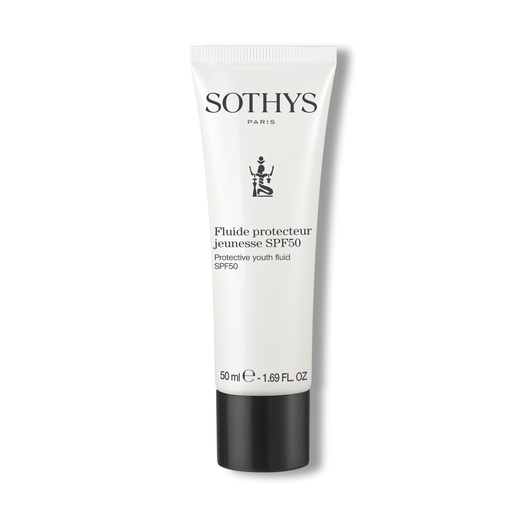 Sothys Apsauginis jaunystės fluidas SPF50 50ml – aukšta apsauga nuo saulės, foto-senėjimo prevencijai, nuo raukšlių, lengva tekstūra, kasdieniam naudojimui