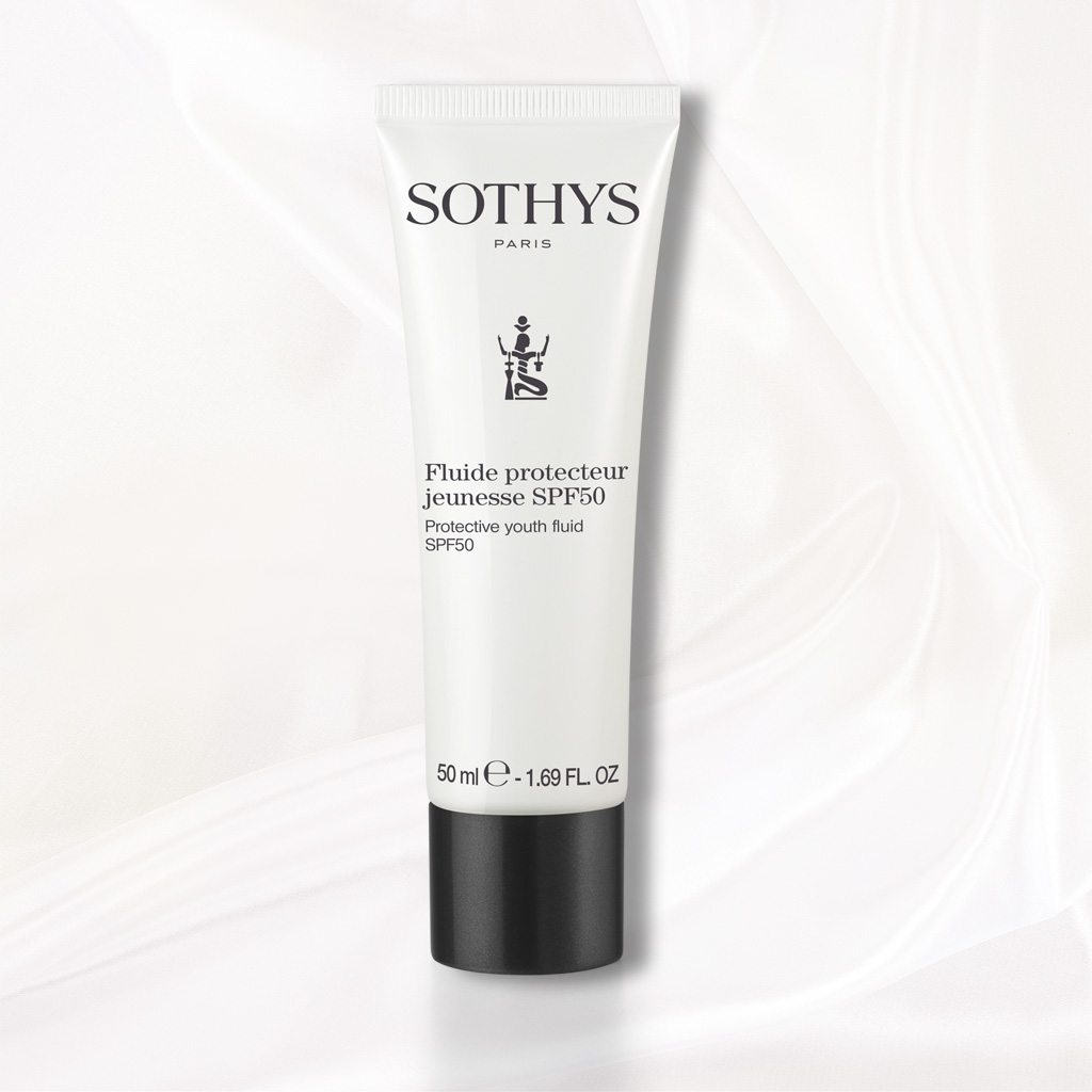 Sothys Apsauginis jaunystės fluidas SPF50 50ml – aukšta apsauga nuo saulės, foto-senėjimo prevencijai, nuo raukšlių, lengva tekstūra, kasdieniam naudojimui