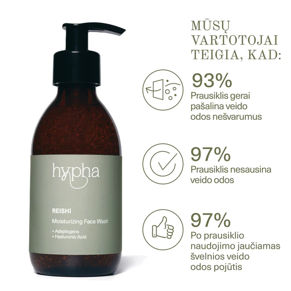 Drėkinantis Veido Prausiklis 200ml – Natūralus, su Reishi Grybų Ekstraktu
