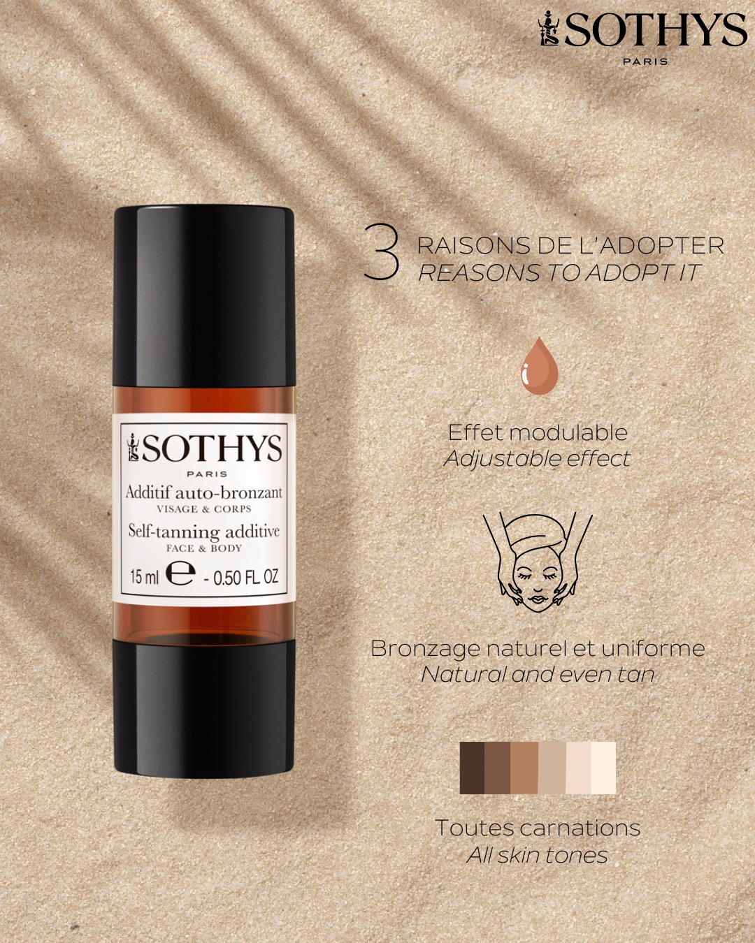 Sothys Savaiminio Įdegio Lašai – Natūraliam Įdegiui, Veidui, Kūnui, 15ml