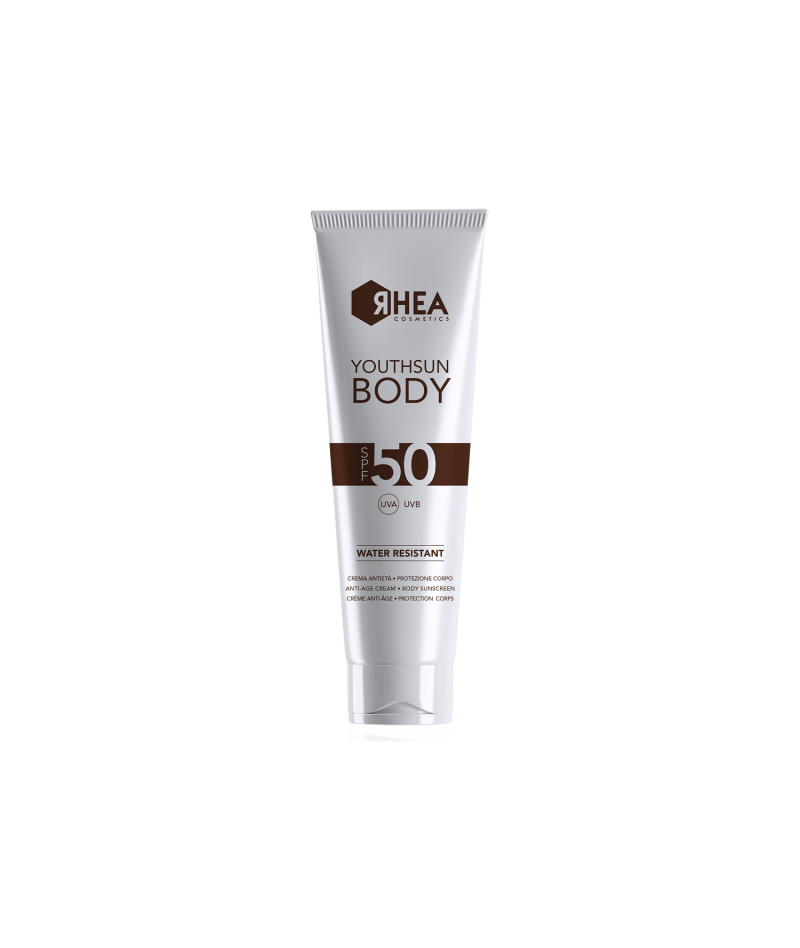 Rhea Body YouthShield Anti-age kūno kremas SPF50 - Stangrina, apsaugo nuo saulės, 150ml