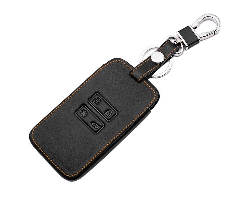 Zwarte lederen cover met okerbruine stiksels