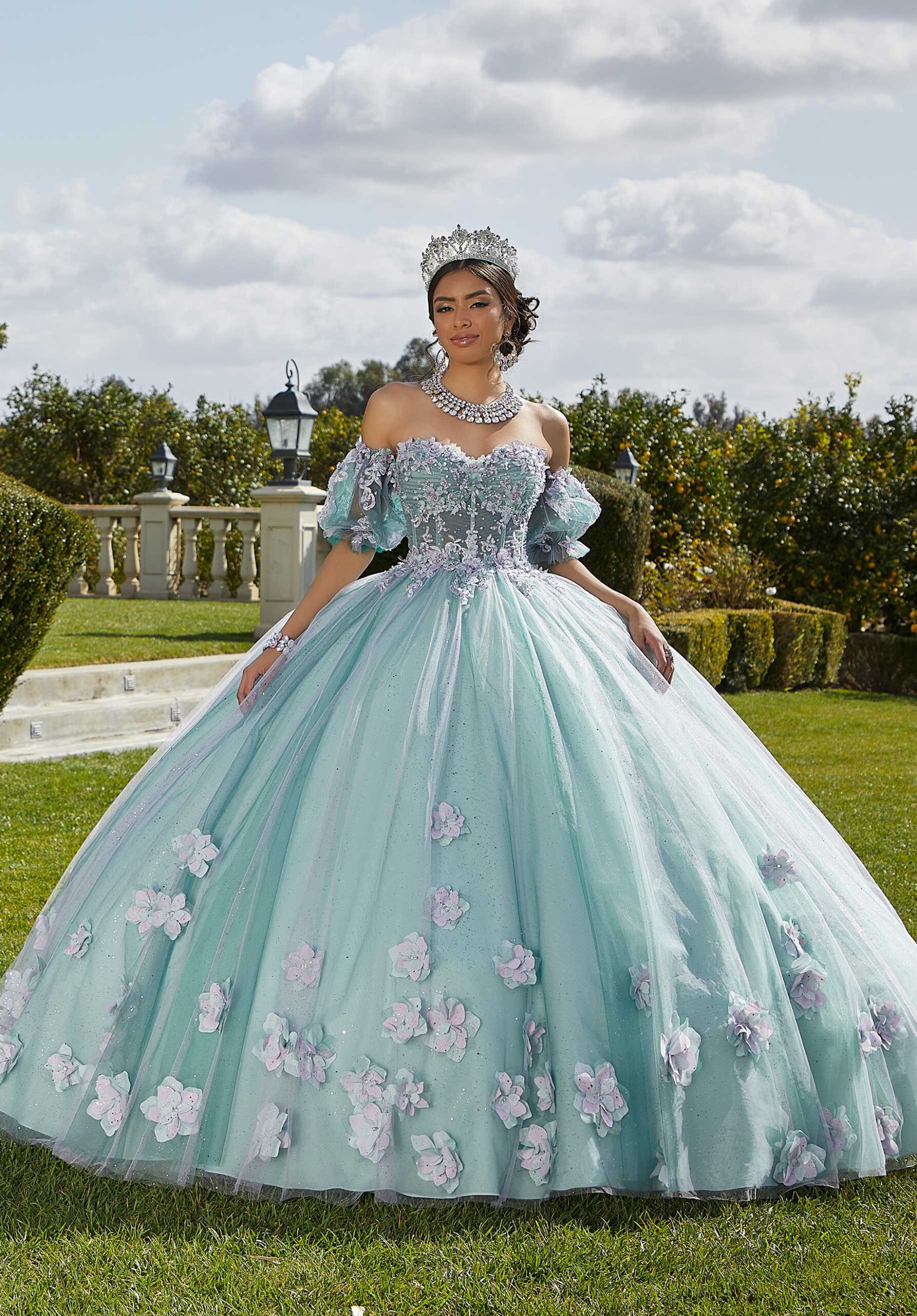 Three-Dimensional Floral Quinceañera Dress with Corset Bodice