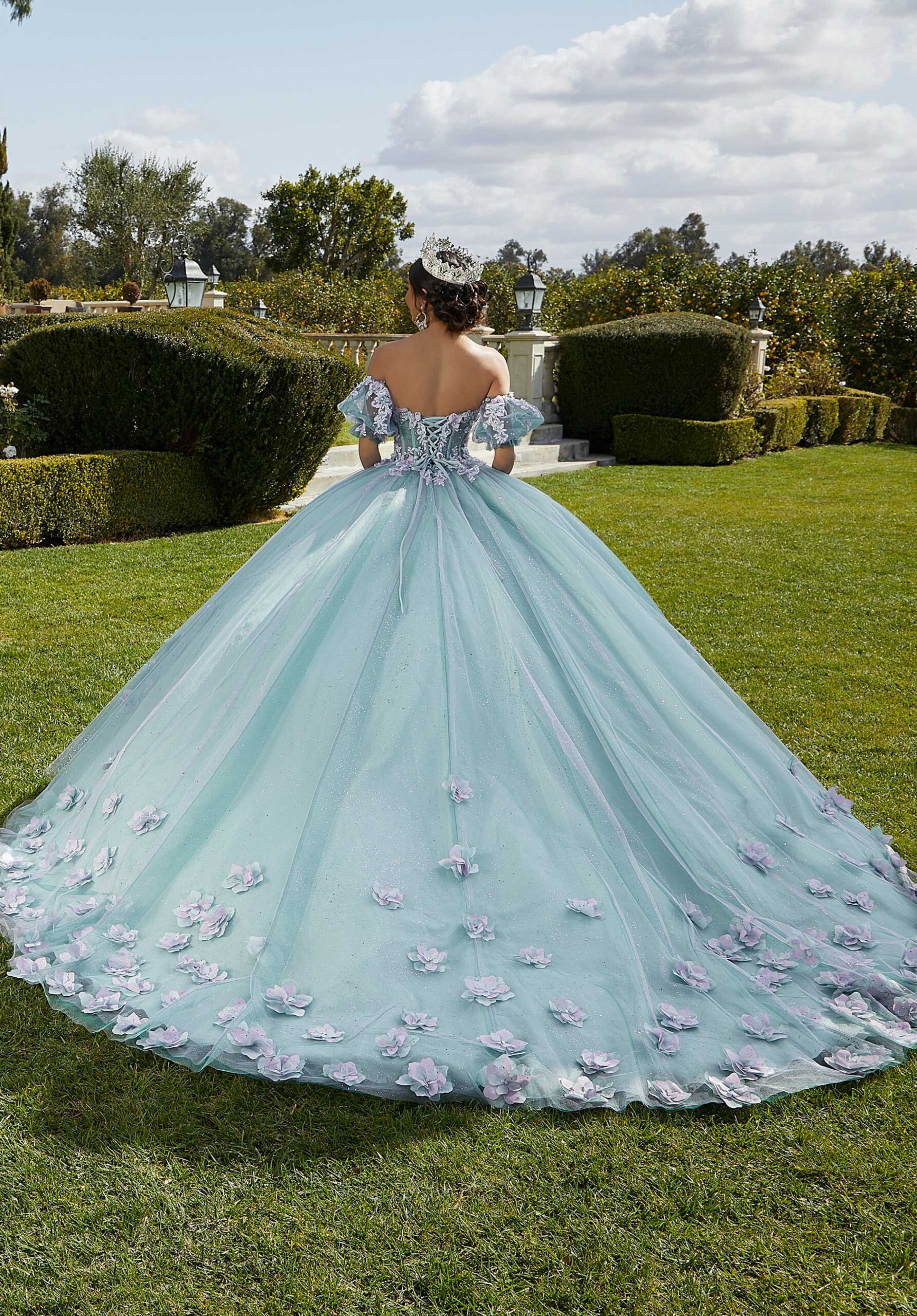Three-Dimensional Floral Quinceañera Dress with Corset Bodice