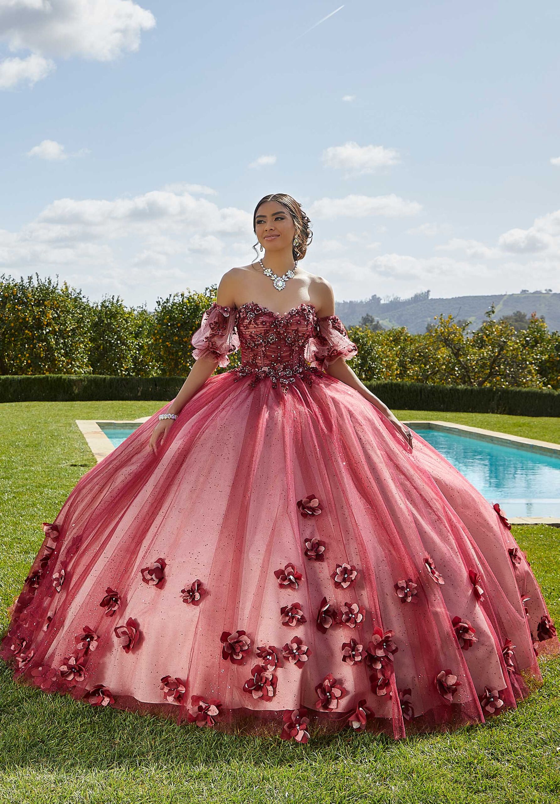 Three-Dimensional Floral Quinceañera Dress with Corset Bodice