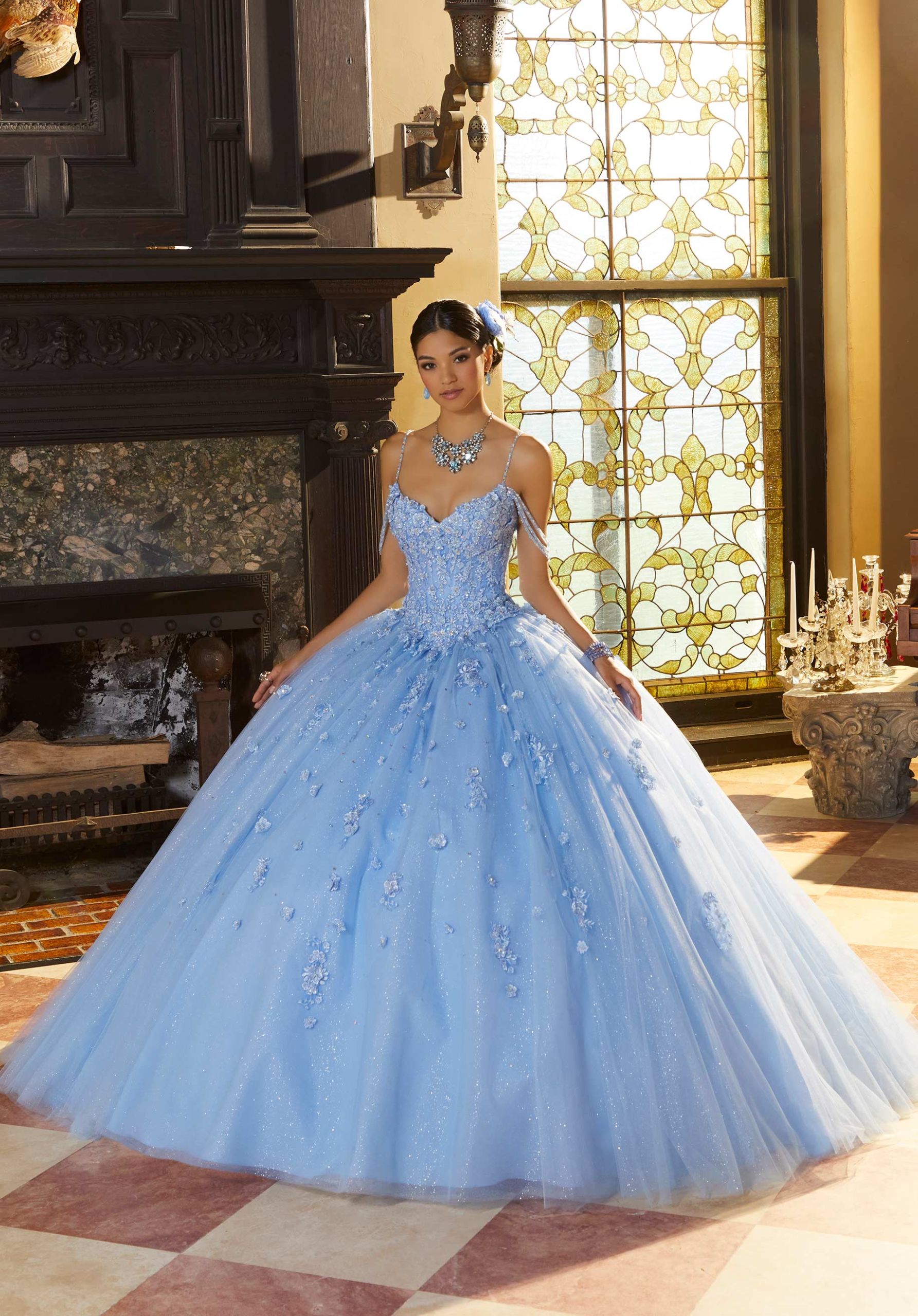 Floral Lace Quinceañera Dress with Three-Dimensional Appliqués