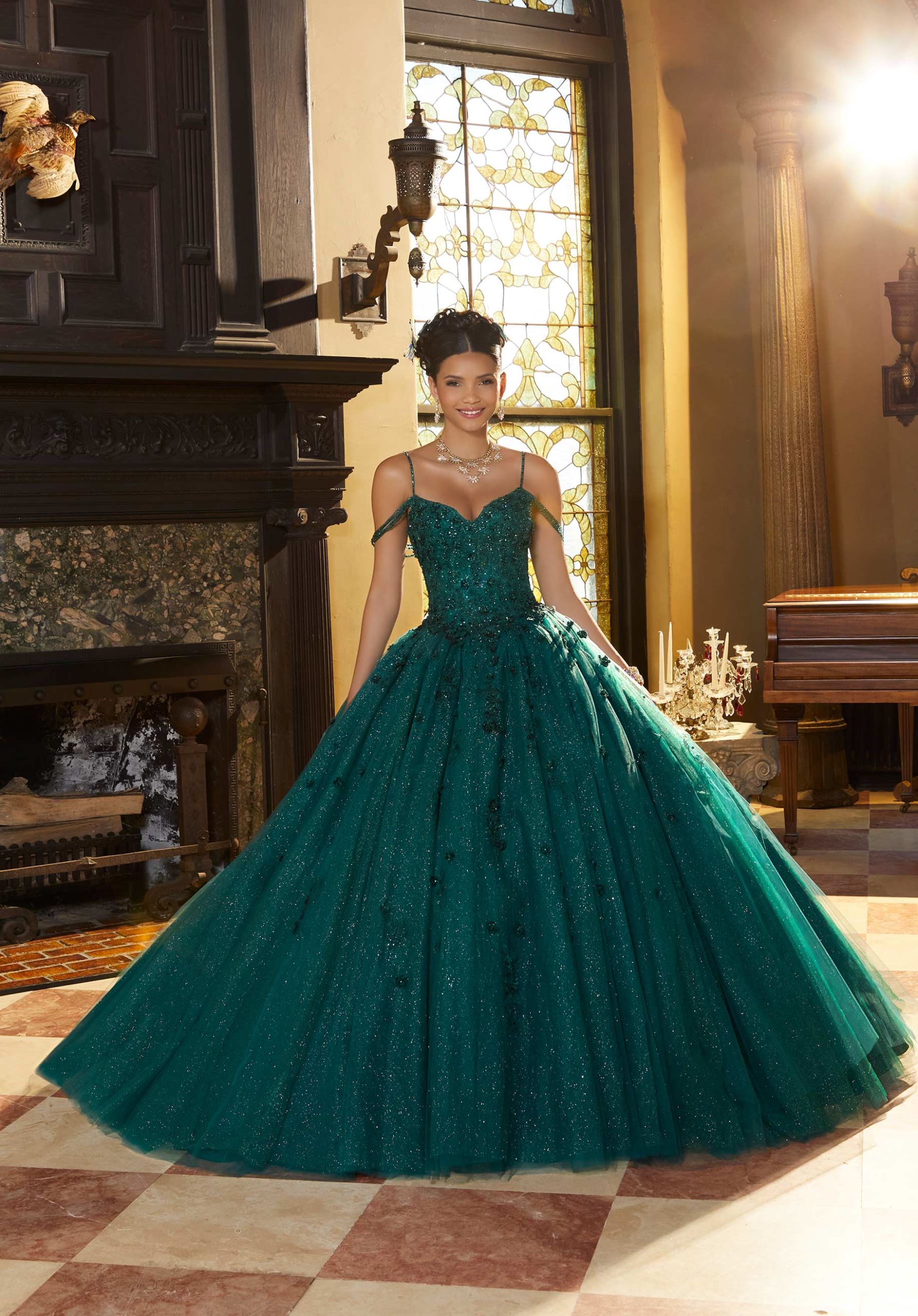 Floral Lace Quinceañera Dress with Three-Dimensional Appliqués