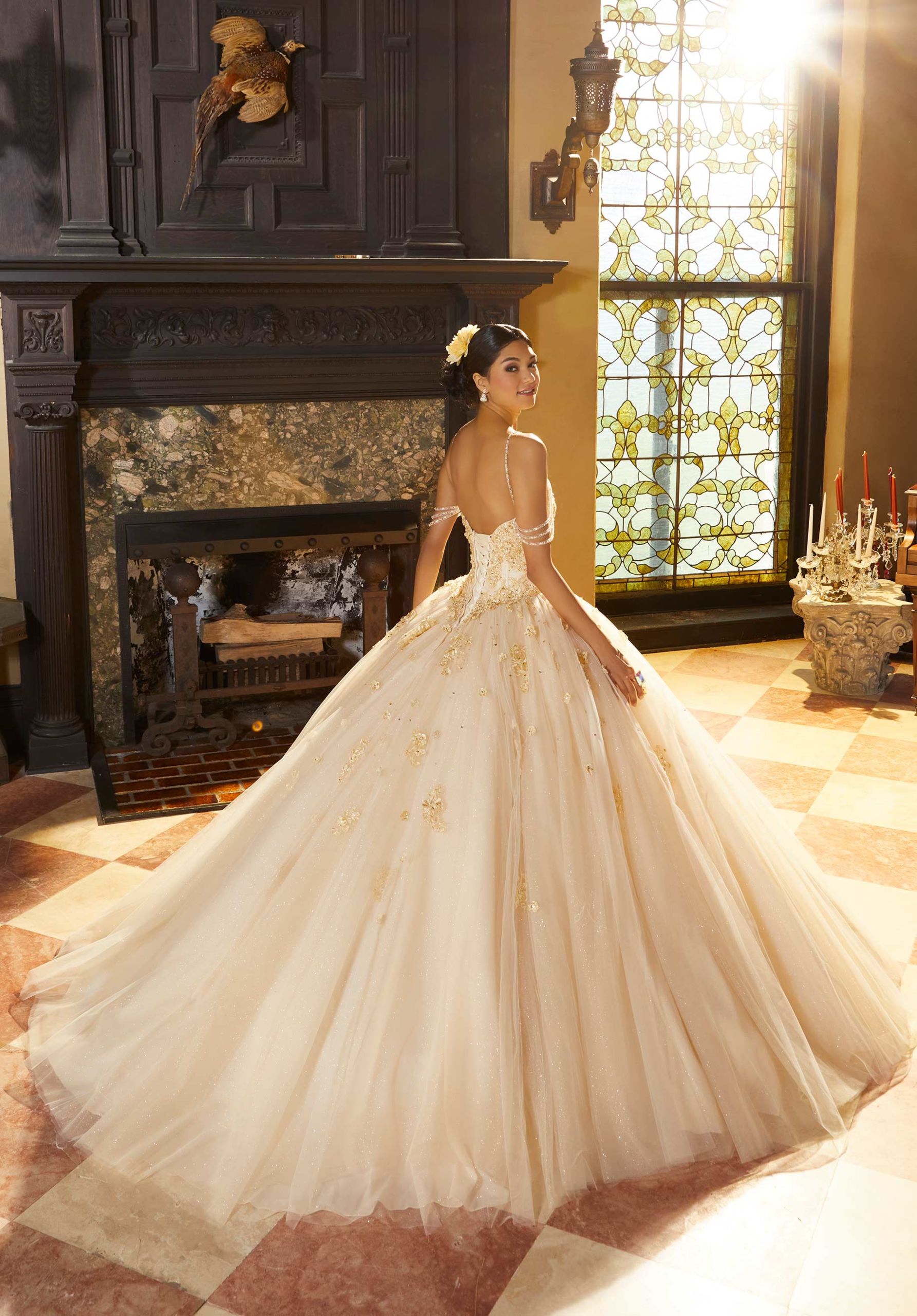 Floral Lace Quinceañera Dress with Three-Dimensional Appliqués