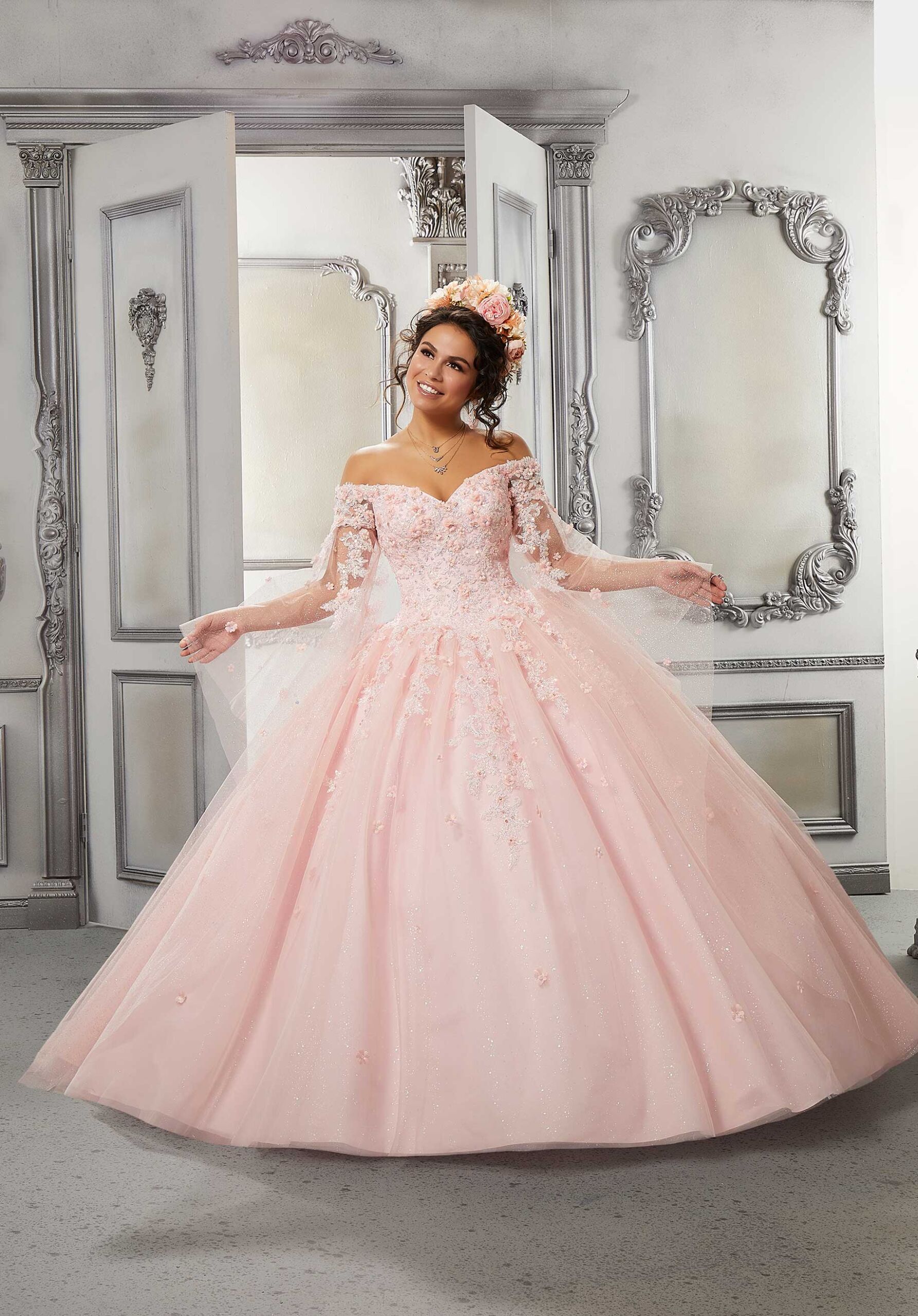 Beaded Lace and Sparkle Tulle Quinceañera Dress