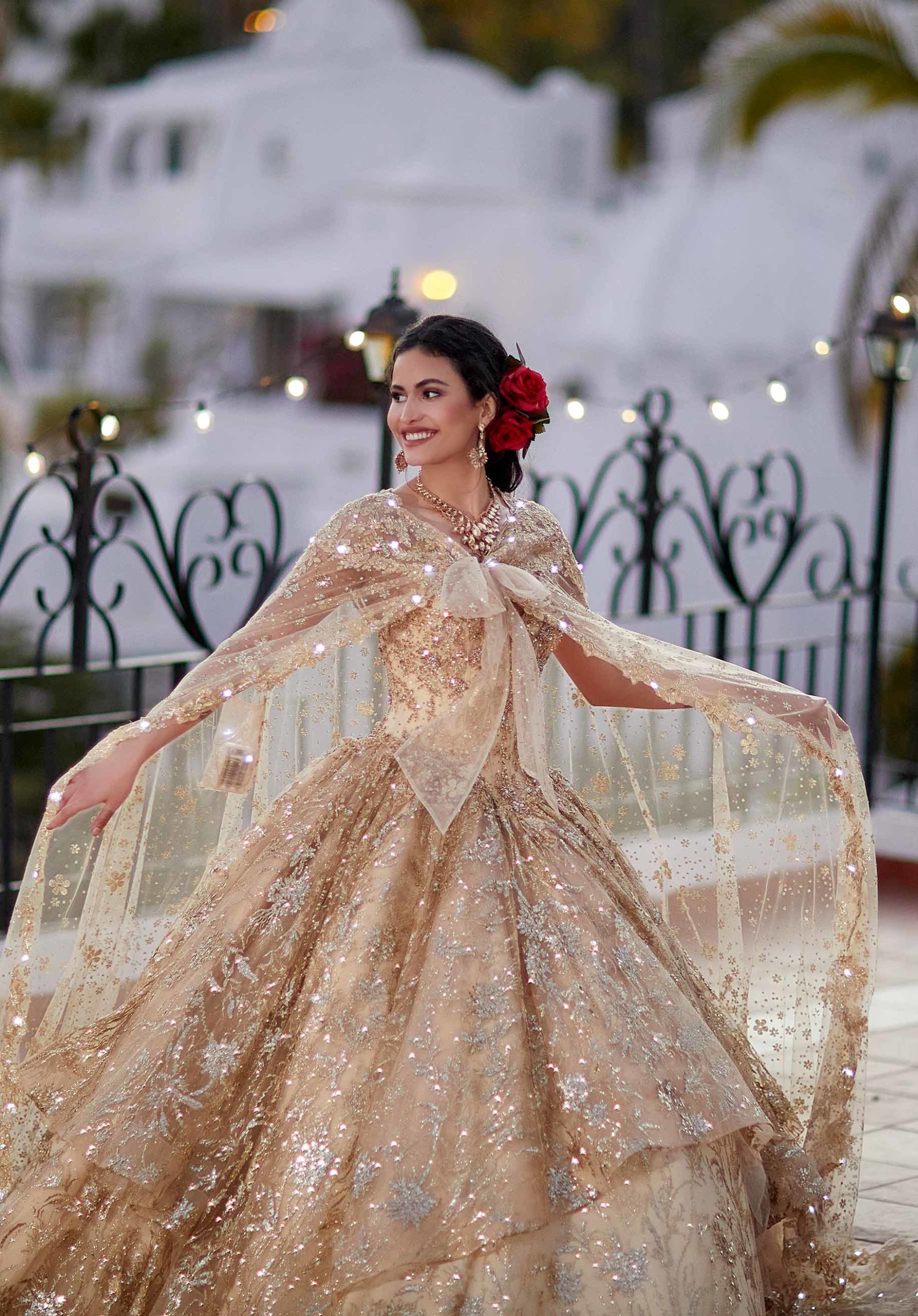 Crystal Beaded Embroidered Flounced Quinceañera Dress