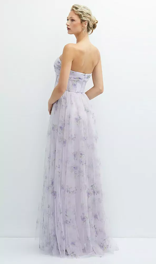 Floral strapless twist cup corset tulle dress with long full skirt