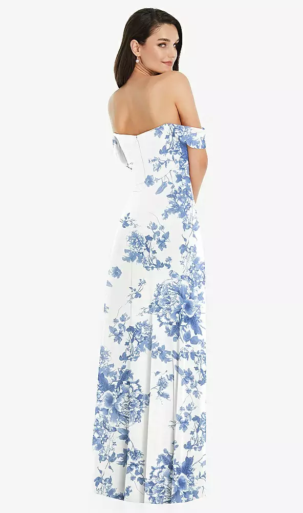 Off-the-shoulder Draped Sleeve Maxi Dress With Front Slit In Butterfly Botanica Ivory