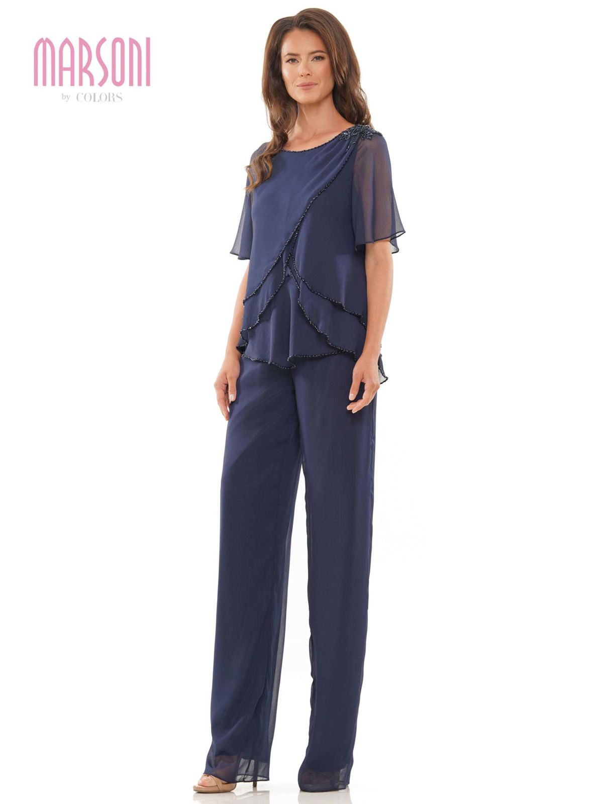 Layered Top Short Sleeve Pant Suit