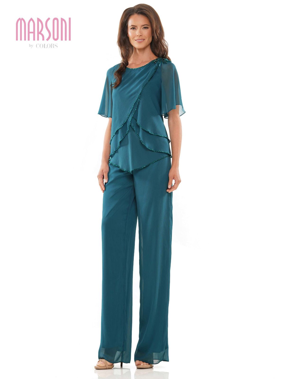Layered Top Short Sleeve Pant Suit