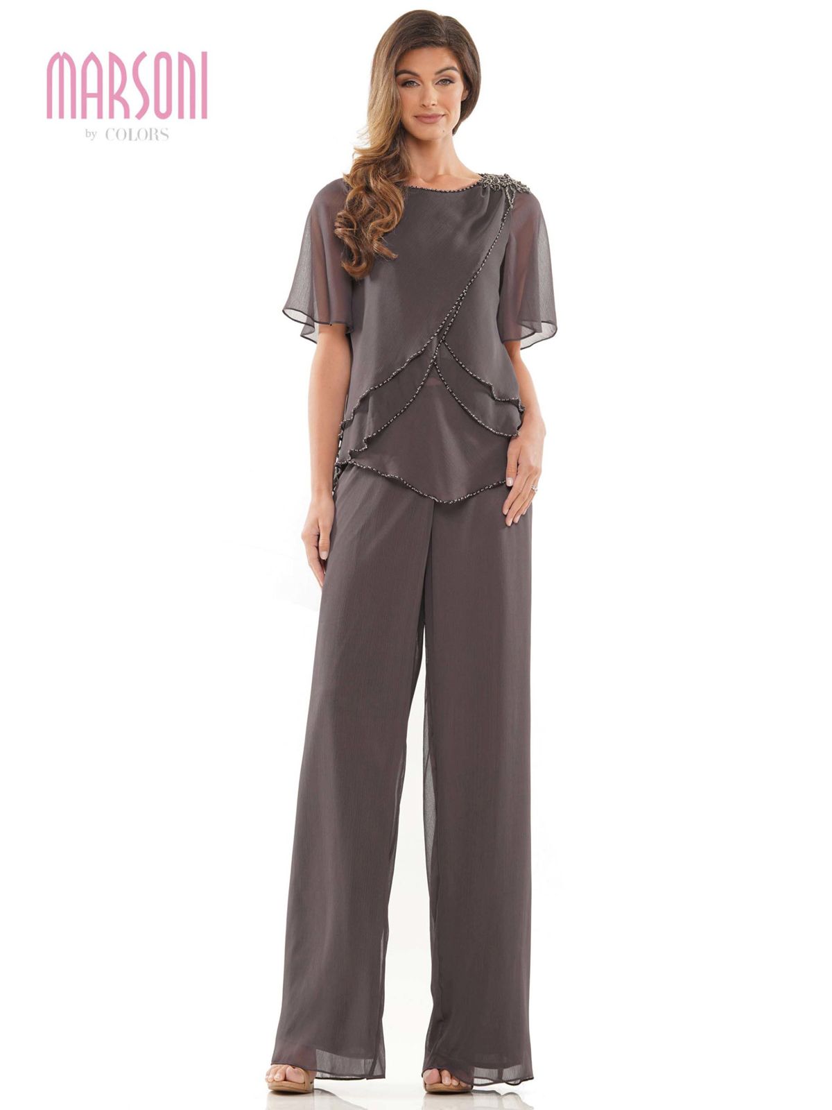 Layered Top Short Sleeve Pant Suit