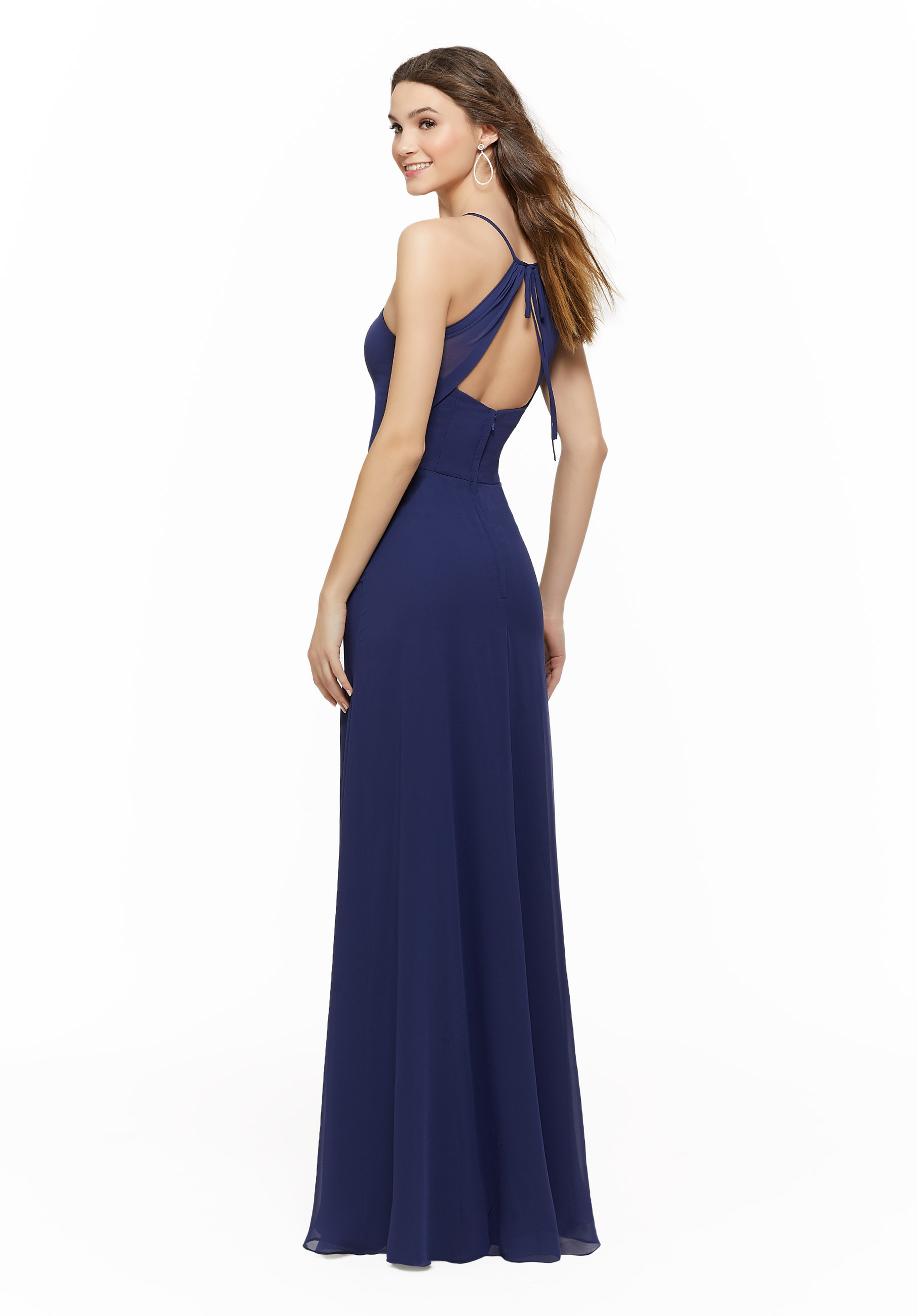 Chiffon Bridesmaid Dress with Deep V-Neck and Spaghetti Straps