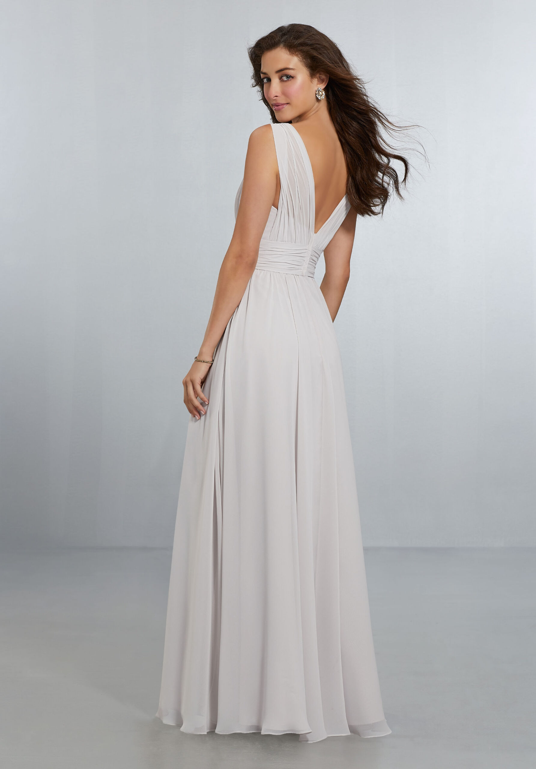 Chiffon Bridesmaids Dress with V-Neckline and V-Back