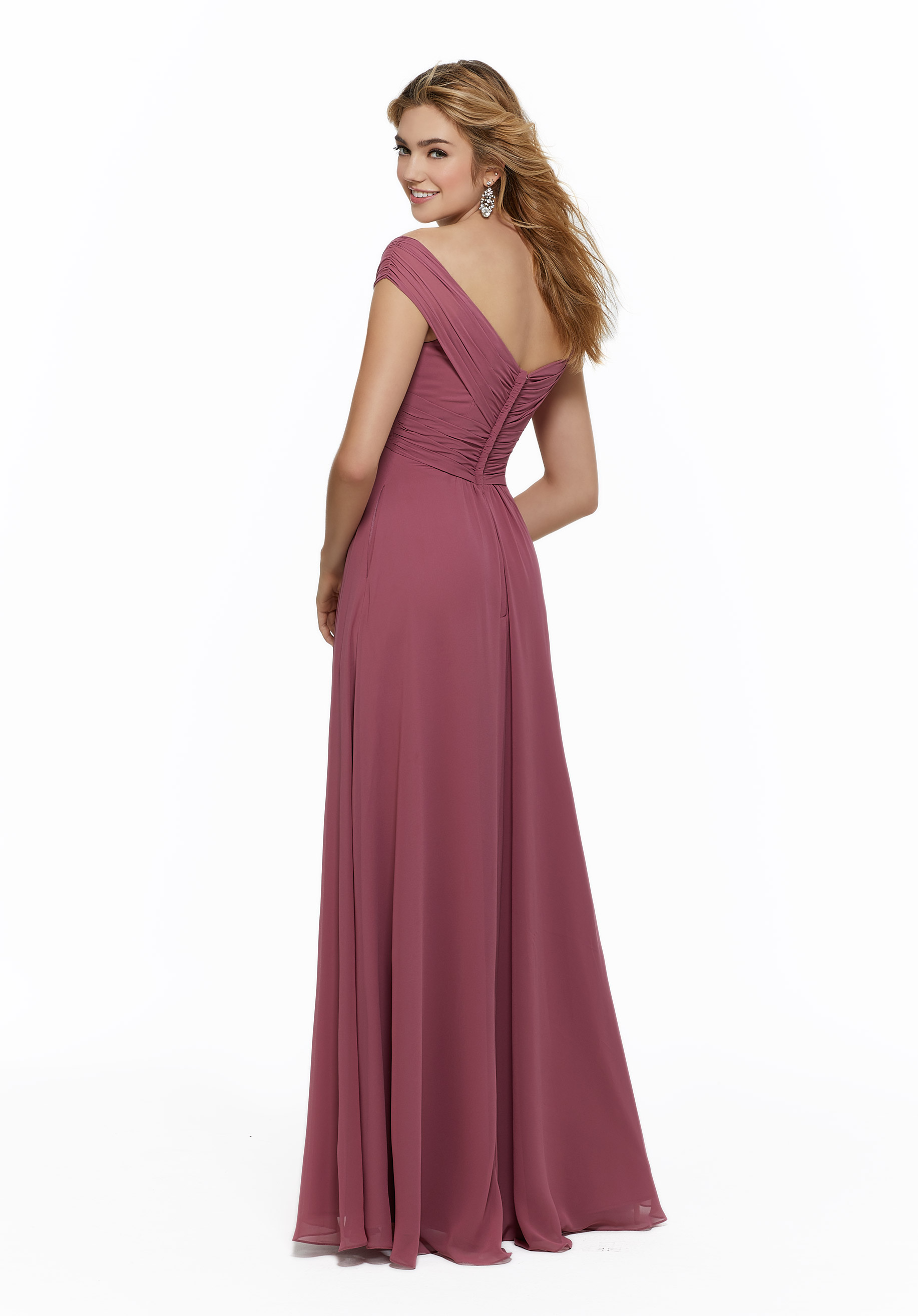 Chiffon Bridesmaid Dress with Classic Off the Shoulder Neckline