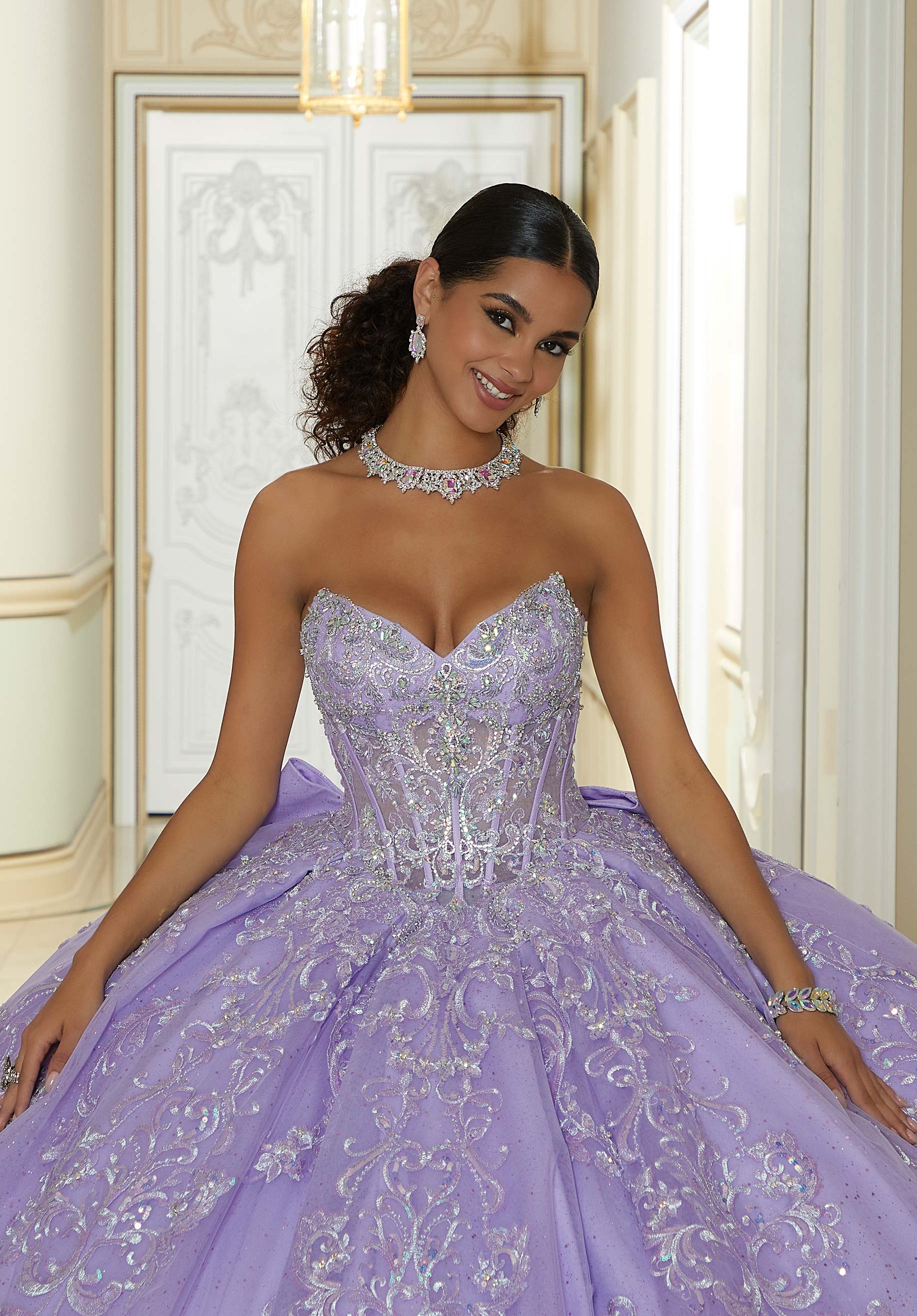 Jewel Beaded and Metallic Embroidered Quinceañera Dress with Petal Train Style 60204 Size 6 Lavender