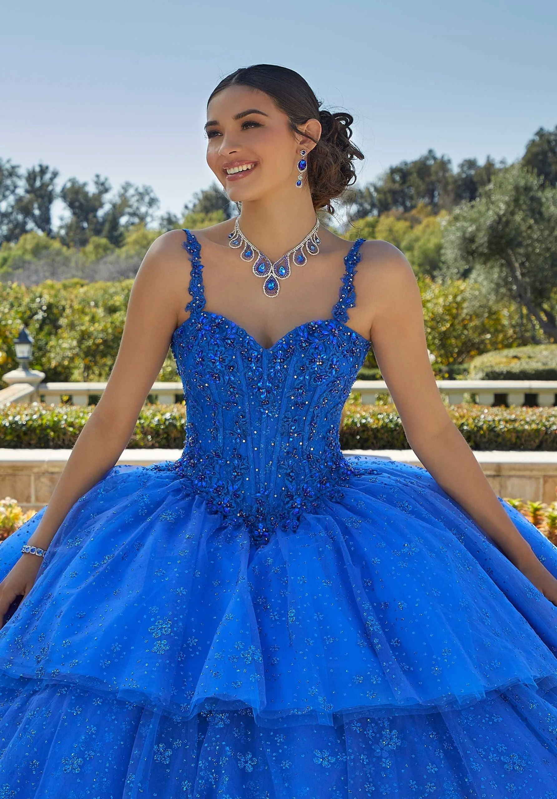 Tiered Printed Glitter Quineañera Dress Style 89428 size 8 Gold