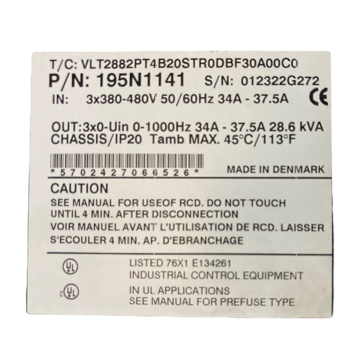 Inversor de Frequência Danfoss	VLT 2882 